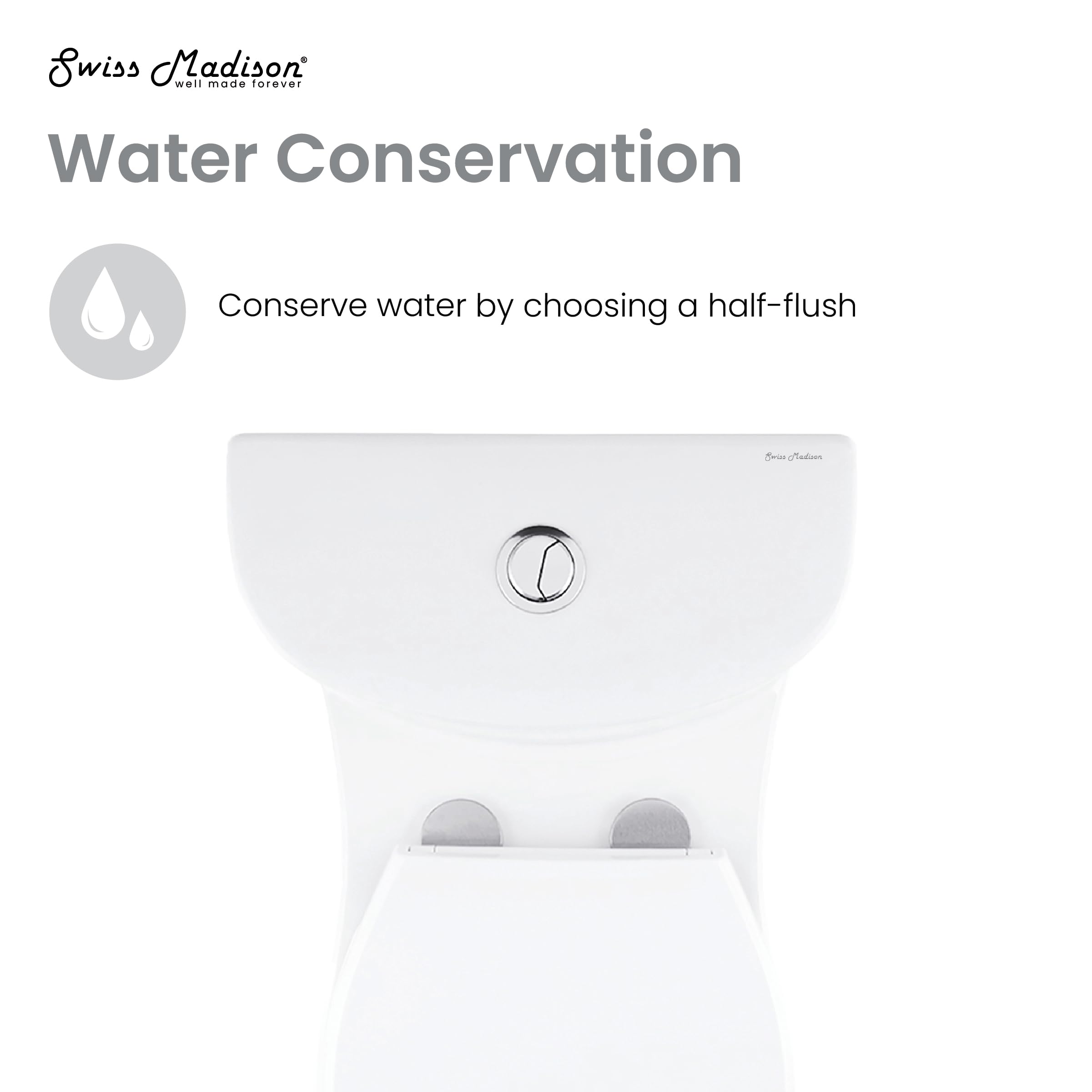 Swiss Madison SM-1T205 Sublime One Piece Elongated Toilet - Dual Flush 0.8/1.28 GPF, Water Efficient, Glossy White - Perfect for Modern Bathrooms & Eco-Friendly Homes