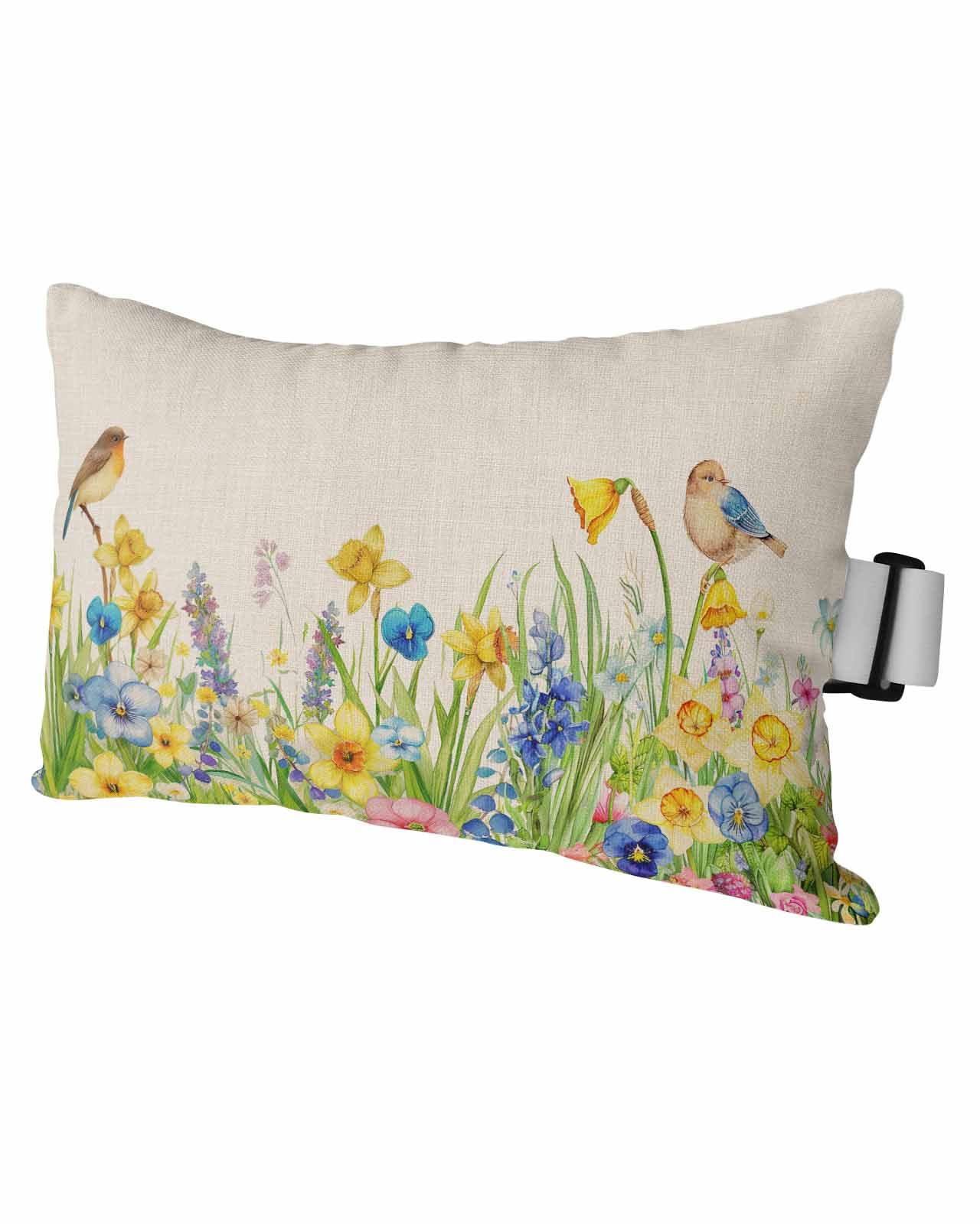 Outdoor Lumbar Pillow Set of 1 - Waterproof Spring Floral Beach Headrest Cushion with Inserts - Farmhouse Birds Summer Botanical Throw Pillow for Patio Furniture (11