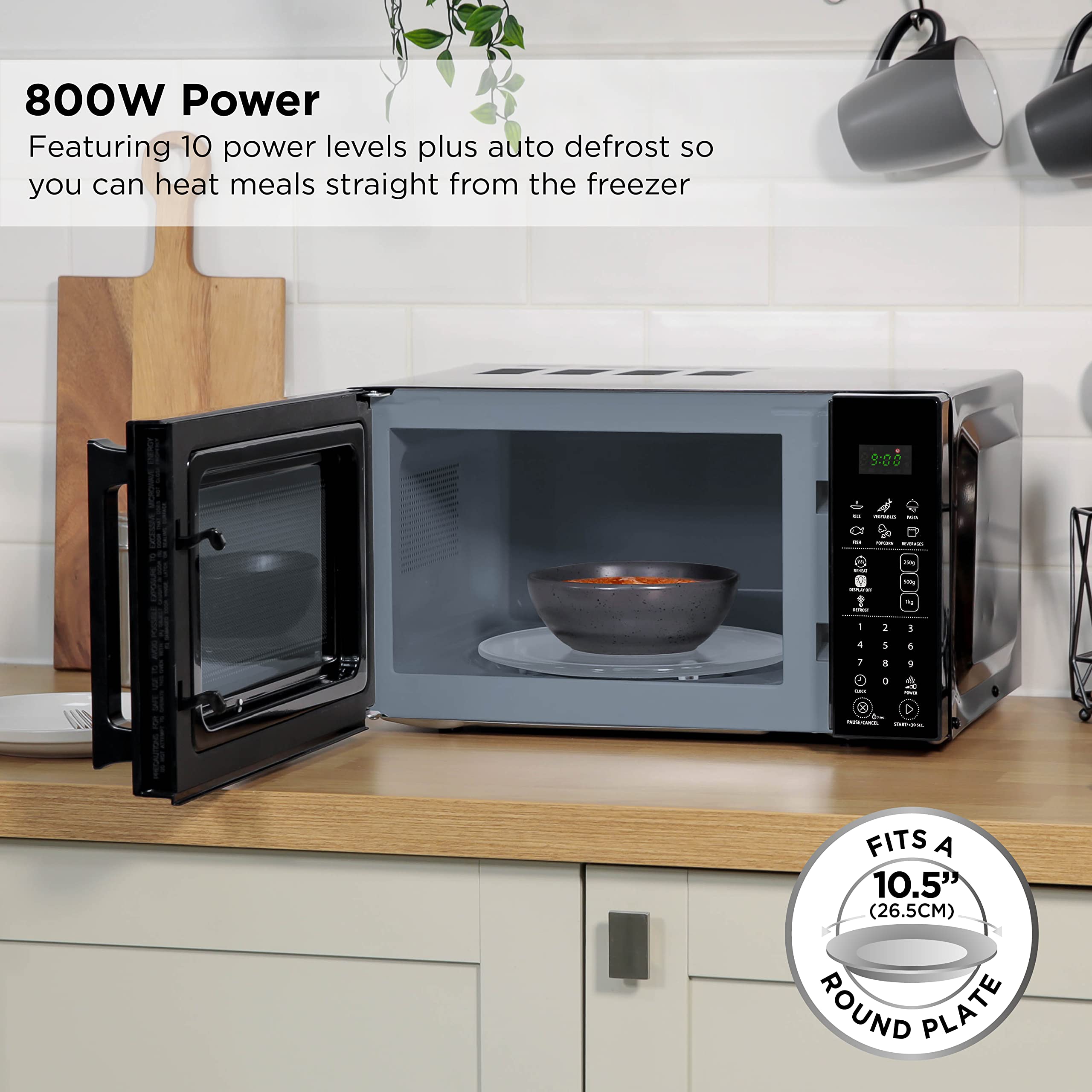 Russell Hobbs RHMT2004B 20L 800W Black Touch Control Digital Microwave Oven - 10 Power Levels, 6 Auto Cook Menus, Defrost Function, Clock & Timer - Perfect for Small Kitchens, Dorms & Offices