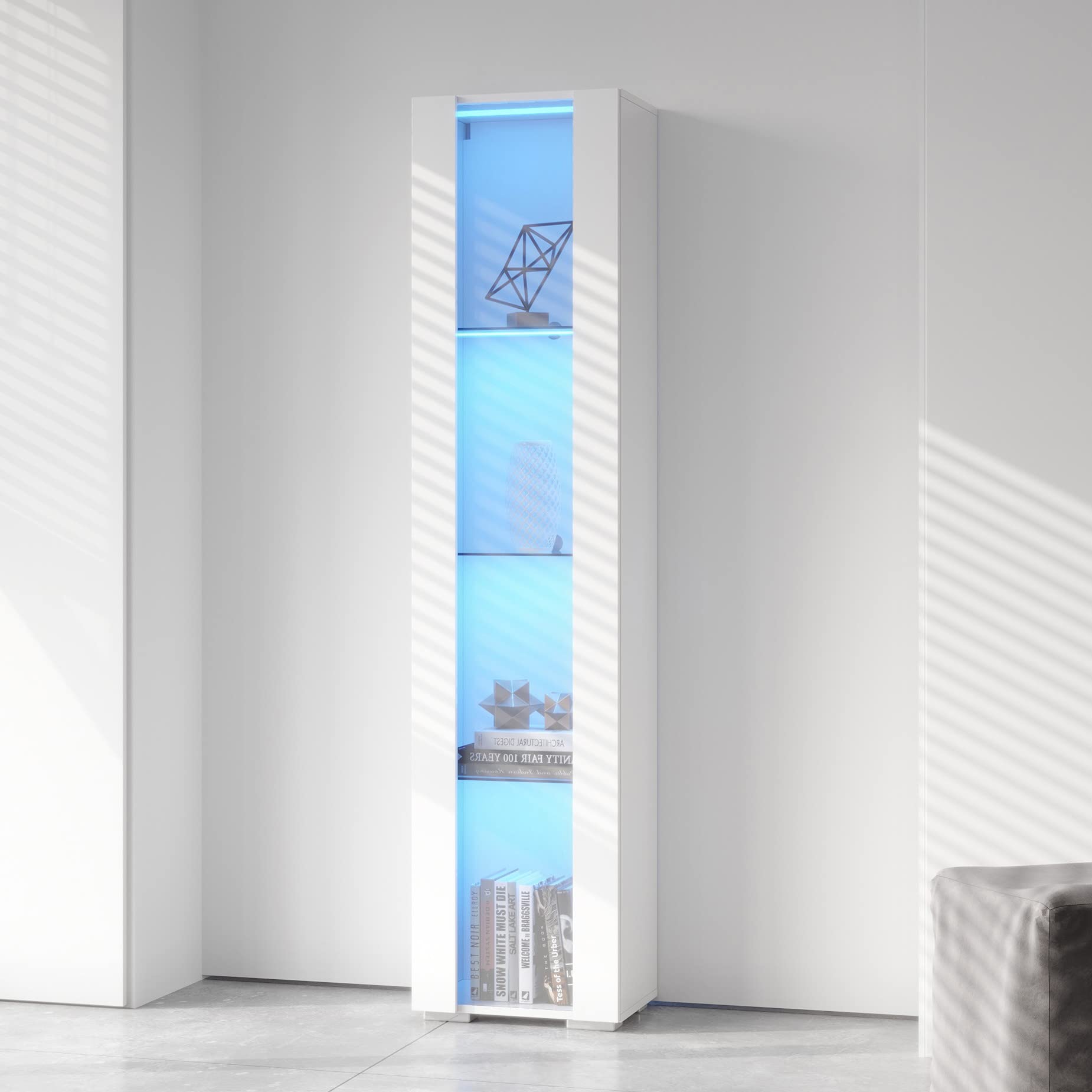 Modern LED Display Cabinet with Glass Shelves & Doors - 67