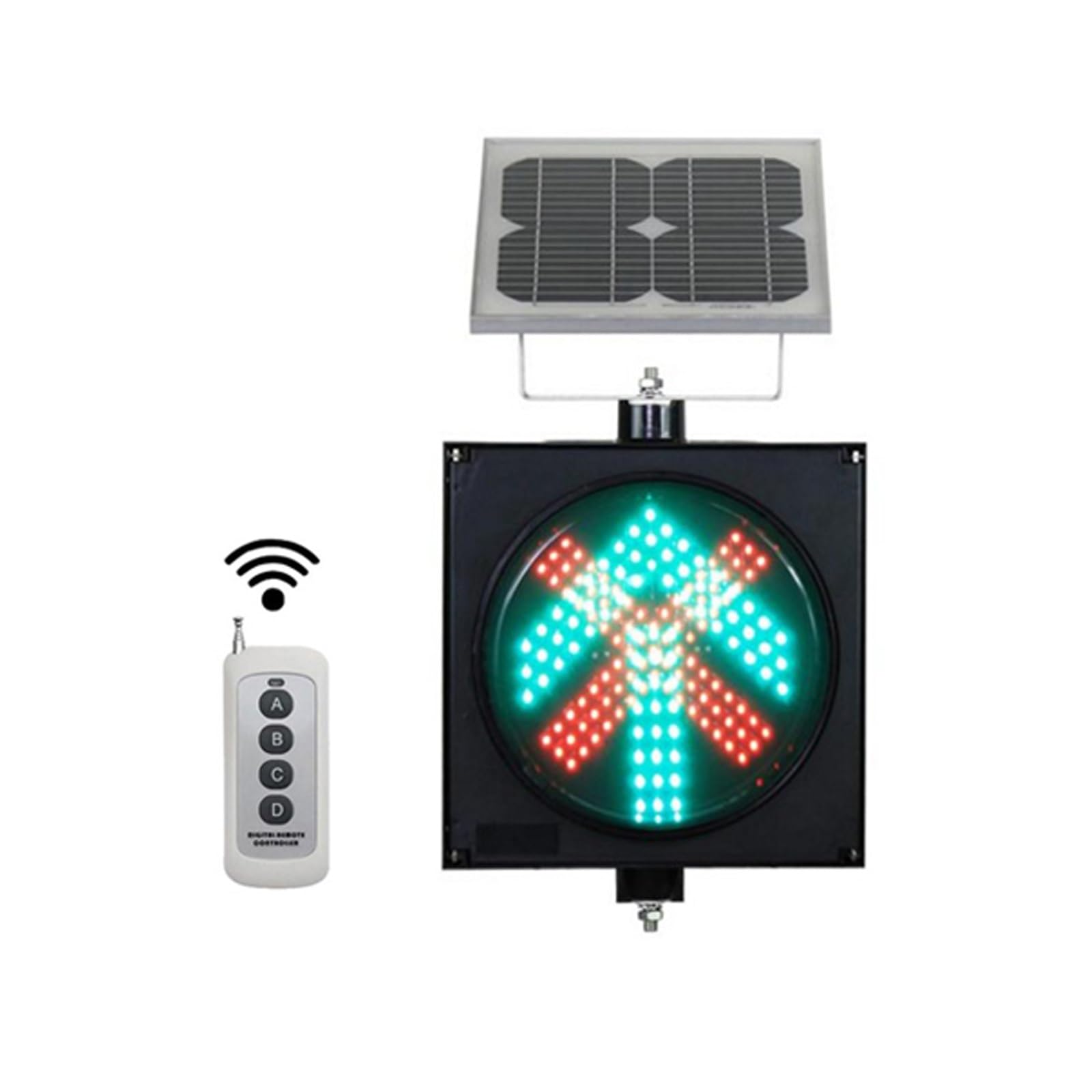 Solar-Powered Wireless Remote Control Traffic Light - Red Cross & Green Arrow LED Stop and Go Light, IP65 Waterproof for Outdoor Use - Perfect for Road Safety, Construction Zones, and School Crossings