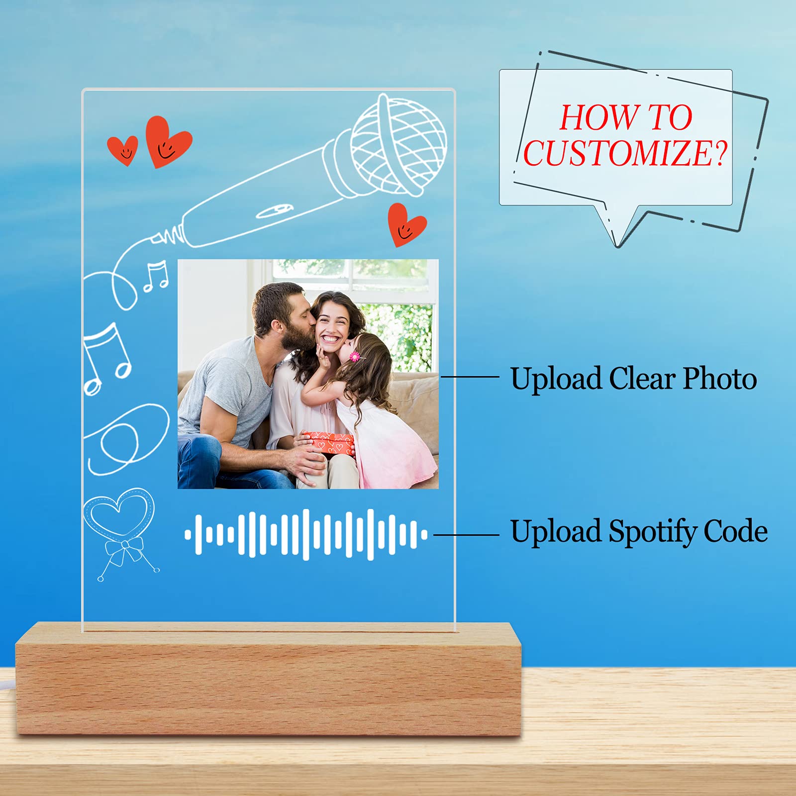 Custom Music Art Plaque Night Light - Personalized Photo & Song Album Cover LED Lamp | Scannable Gift for Father's Day, Mother's Day, Valentine's, Christmas, Birthday & Anniversary | Perfect for Bedroom Decor, Romantic Gifts & Special Occasions
