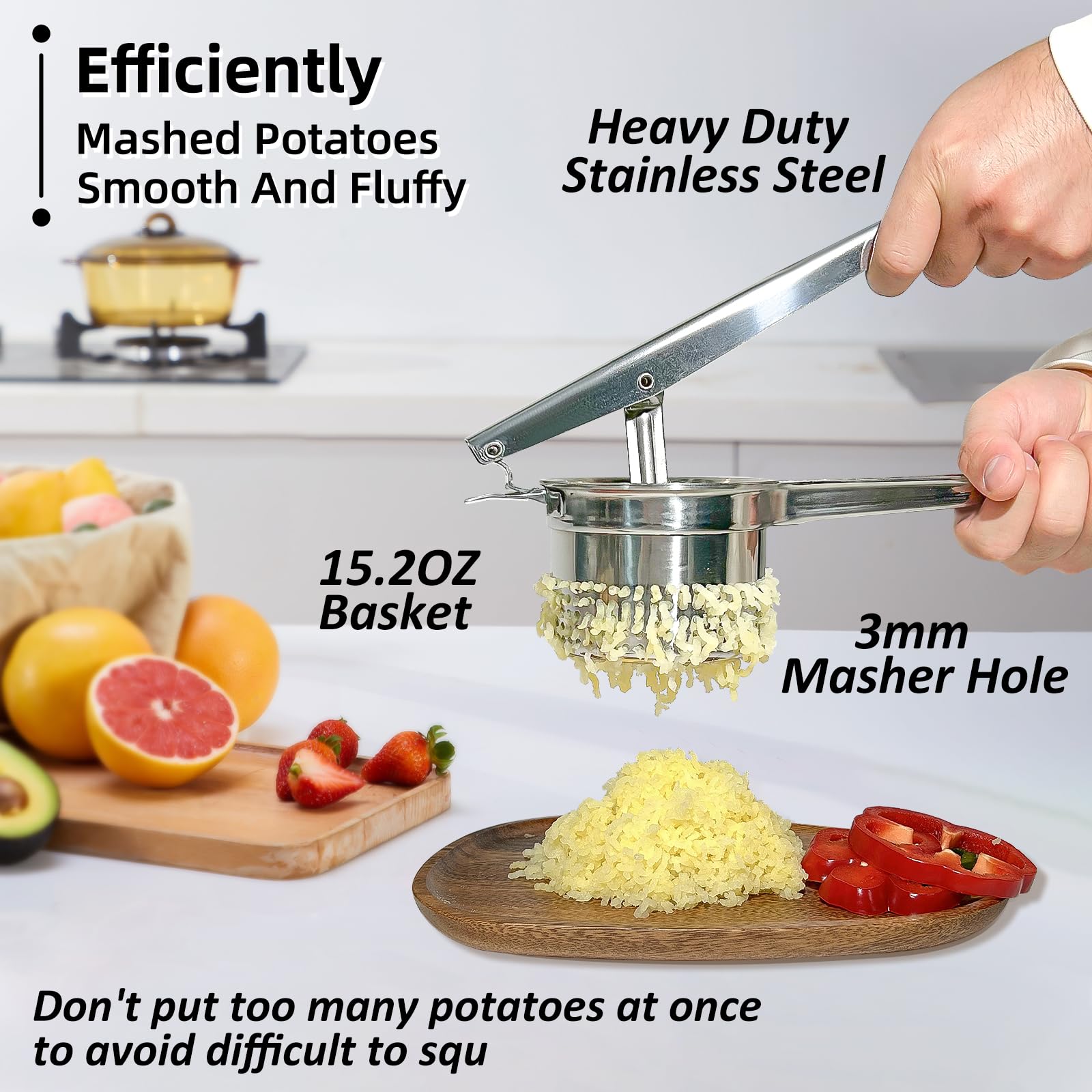 SPEENSUN 15oz Heavy Duty Stainless Steel Potato Ricer & Masher with Ergonomic Handle - Extra Holes for Fluffy Mashed Potatoes - Perfect for Thanksgiving, Baby Food, and Restaurant Cooking