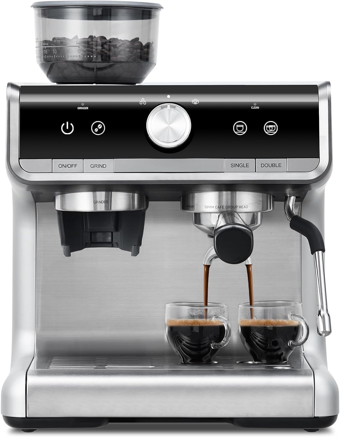 Semi-Automatic Espresso Machine 1450W 20 Bar Pressure - 30 Grinder Settings with Fast Heating & Milk Frother Steam Wand - Perfect for Home, Office & Hotel Use - Silver (Ideal for Coffee Lovers & Baristas)