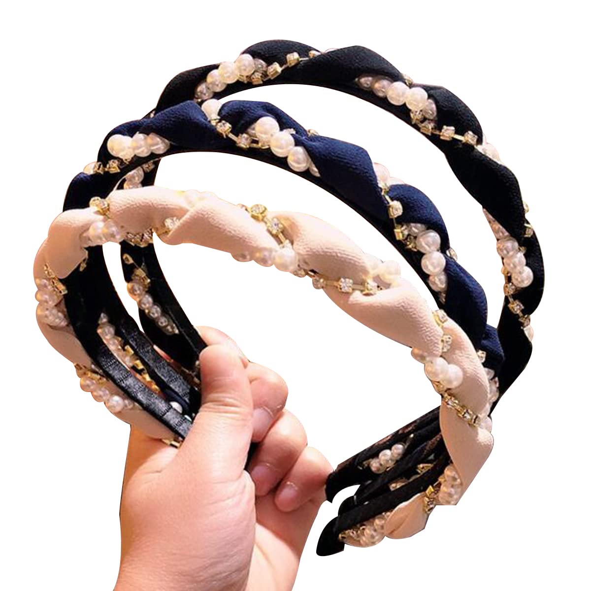 3PCS Fashion Pearl Headbands for Women & Girls - Elegant Faux Pearl Elastic Thin Hair Hoops Hair Accessories | Perfect for Weddings, Parties & Daily Wear