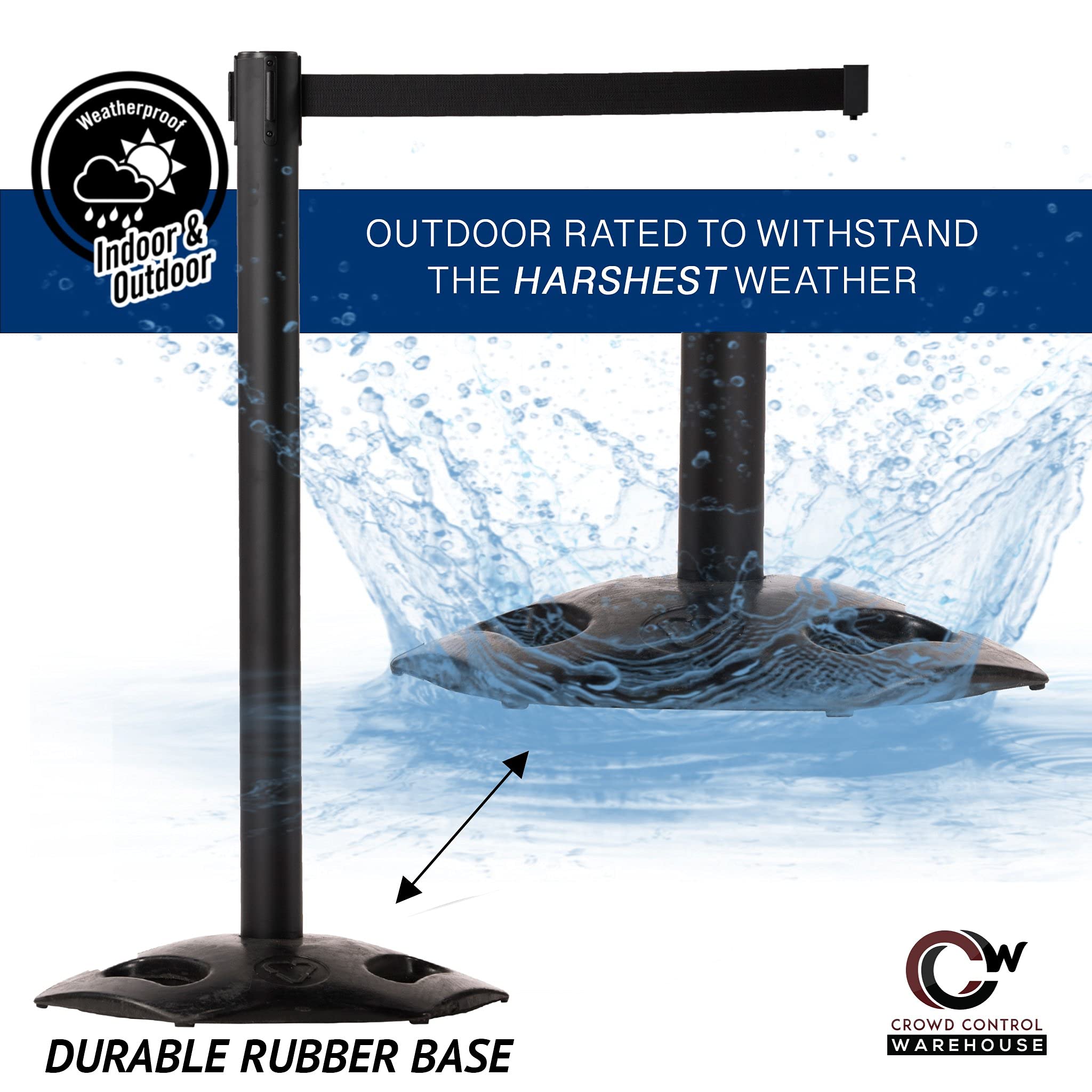 CCW Series WBB-200 Set of 2 Outdoor Safety Rubber Base Stanchion Retractable Belt Barriers - Easy to Assemble, No Tools Required (11 Foot Belt, Yellow) - Perfect for Crowd Control, Event Queue Management & Social Distancing in Stores, Banks and Public Spaces