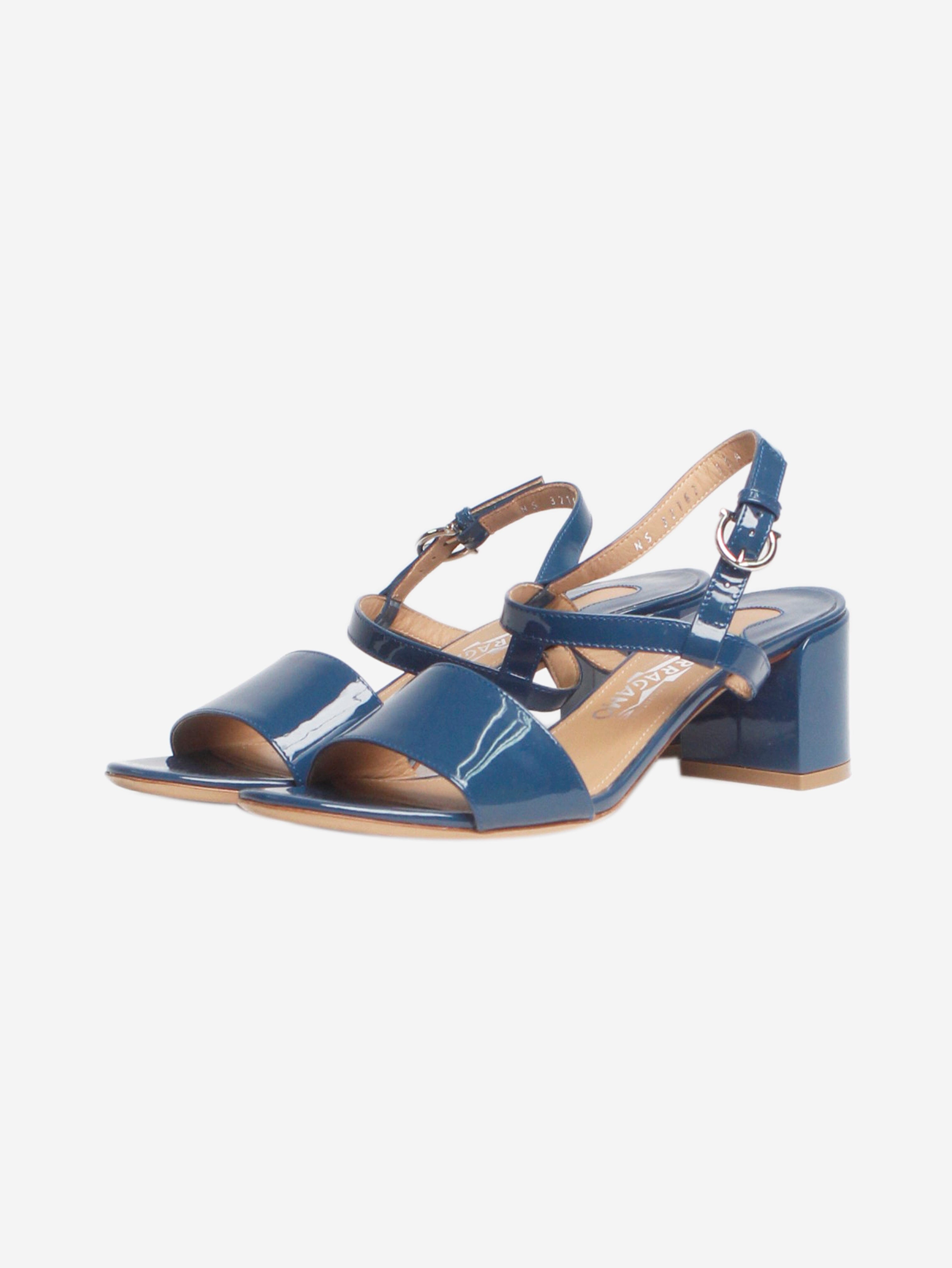 Blue Patent Leather Sandals Women's Size EU 37.5 (US 7.5) - Comfortable Summer Beach Wedding Party Shoes for Women
