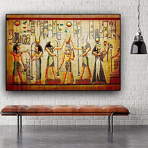 Ancient Egyptian Pharaohs Wall Art - Premium Canvas Print of Pharaoh Rituals & Paintings (20x30 Inch, Framed) for Living Room, Bedroom & Office Decor | Perfect Gift for History Lovers & Home Interior Design