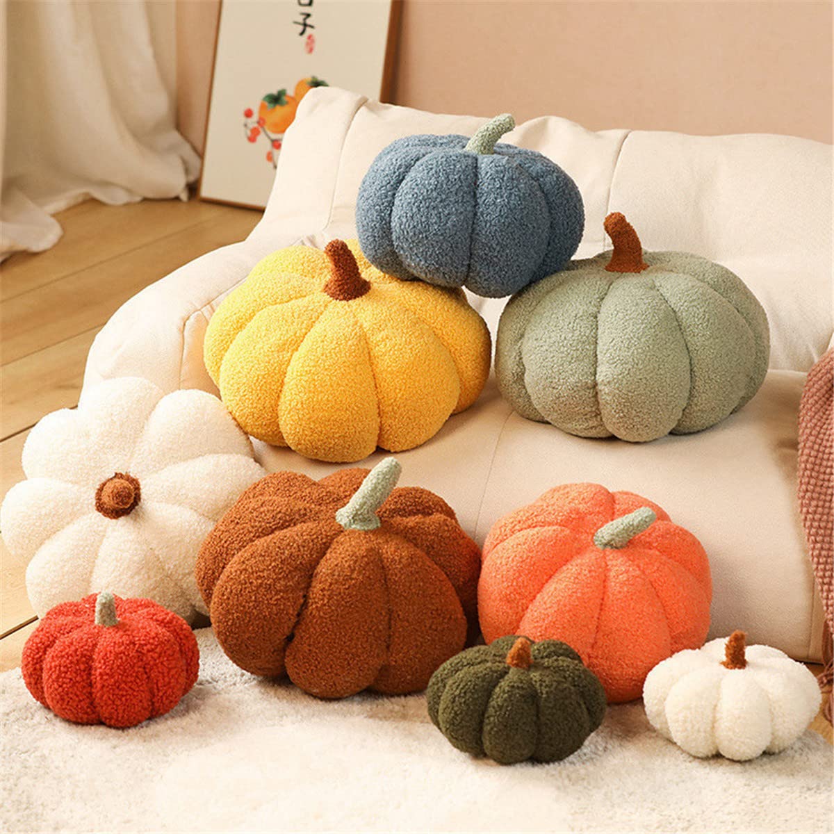 3D Pumpkin Throw Pillow - 7.9 Inch White Halloween Plush Decorative Cushion for Sofa, Bed & Home Decor | Perfect for Fall Season, Thanksgiving & Halloween Celebrations | Cozy Autumn Vibes & Festive Home Accent