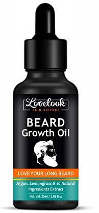 Lovelook Beard Growth Oil with Argan & Lemongrass - 10 Natural Extracts for Thicker Facial Hair (30ml) - Perfect for Daily Grooming & Styling