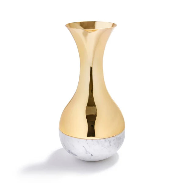 Elegant Dual Vase Set - Marble & Gold Home Decor for Living Room, Dining Table, and Wedding Centerpieces