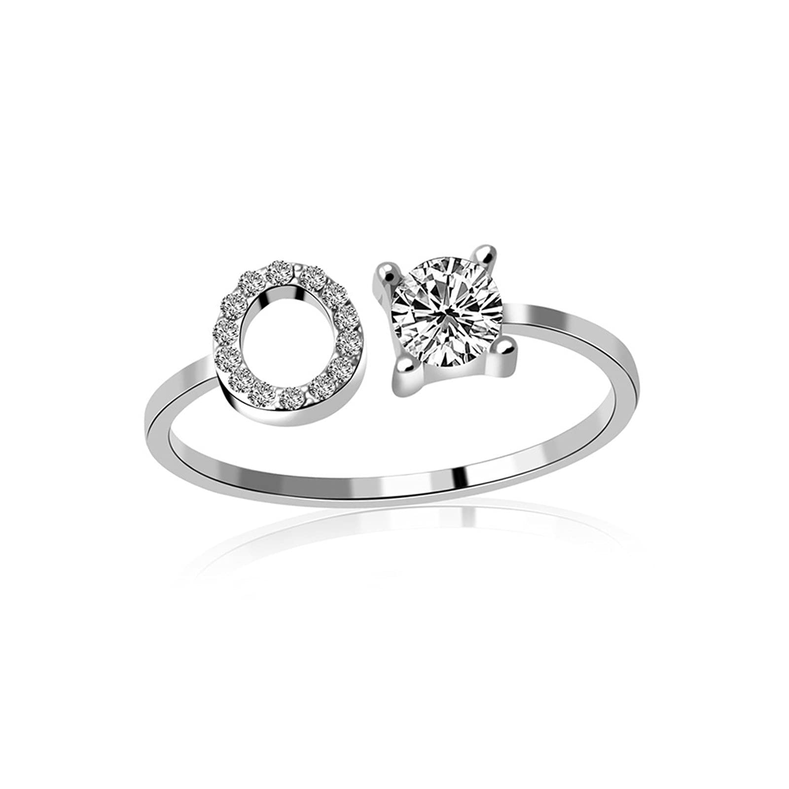 Stylish Adjustable Silver Alphabet Rings for Women - 26 English Letter Initial Rings with Zircon - Personalized Jewelry Gift for Mother's Day, Wedding, Anniversary & Birthday (Letter O) - Perfect for Everyday Wear, Parties and Special Occasions