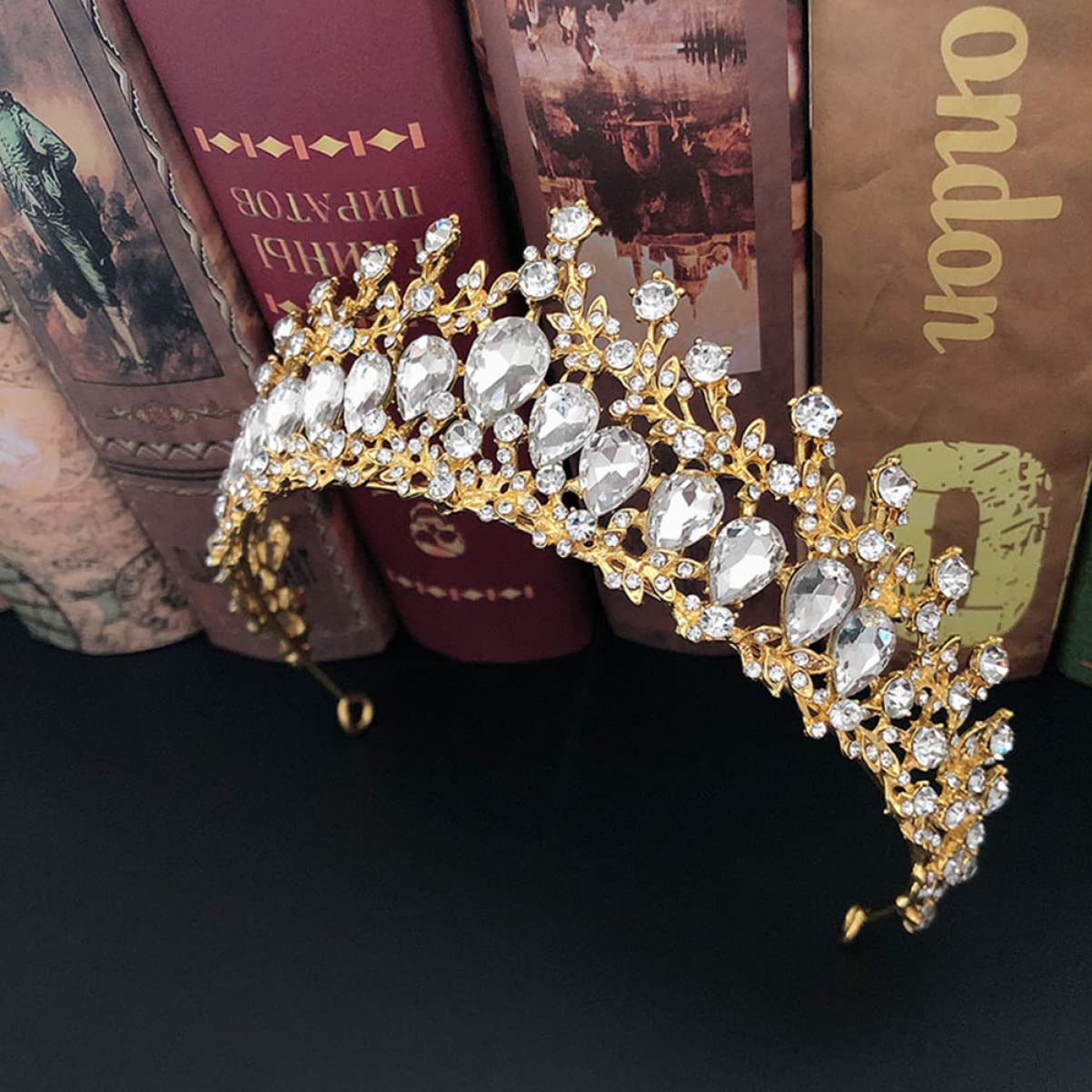 POPETPOP 2-Piece Wedding Headdress Set - Bride Princess Tiara & Baroque Crystal Headband for Bridal Party, Bridesmaids, Fairy Themed Weddings | Gold & White Rhinestone Tiaras for Romantic Ceremonies, Photo Shoots & Special Occasions