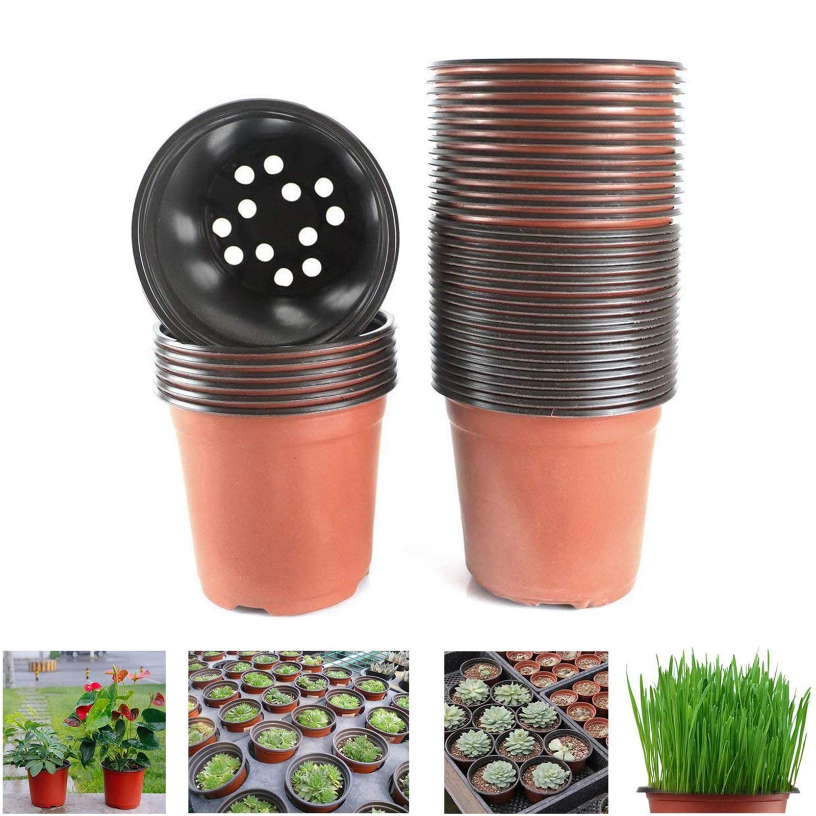 Oubest 4 Inch Plastic Plant Nursery Pots - 50 Pack Reusable Seed Starter Pots for Seedlings, Cuttings & Transplanting - Perfect for Indoor/Outdoor Gardening, Greenhouses & Home Plant Care