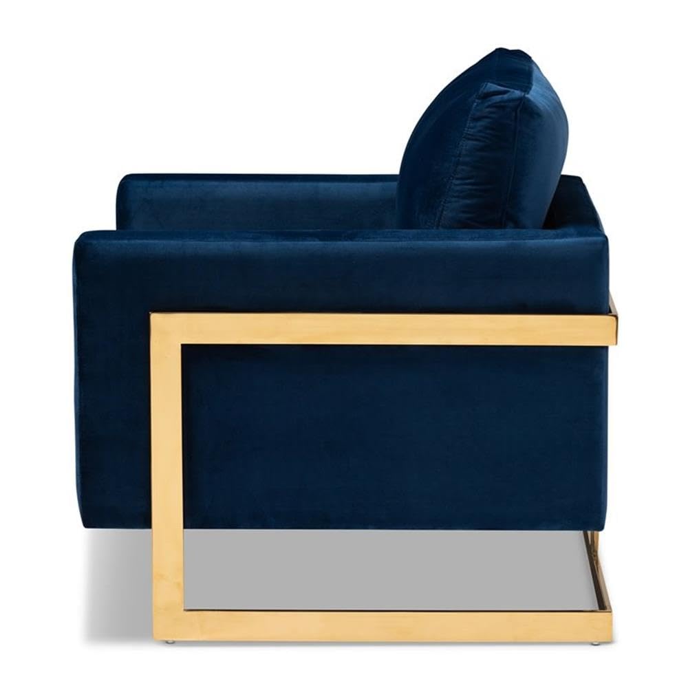 Baxton Studio Matteo Velvet Fabric Accent Chair with Gold Finish - Royal Blue Velvet Upholstered Chair for Living Room, Bedroom & Home Office Decor