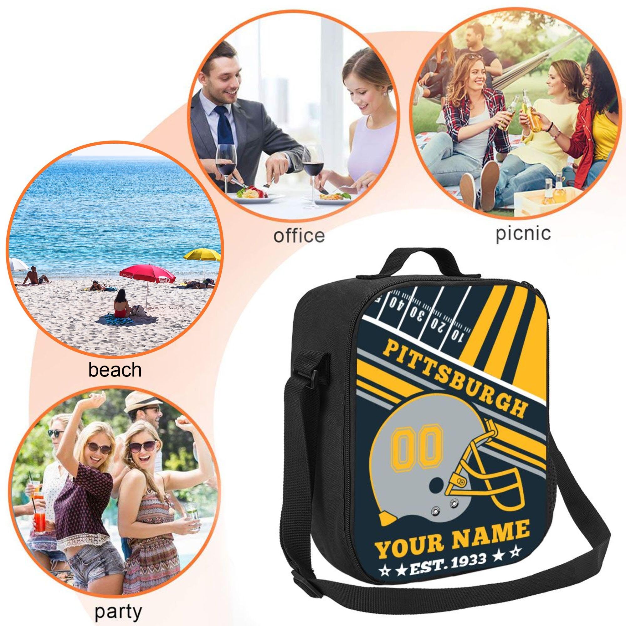 Personalized Football Lunch Box - Custom Insulated Lunch Tote Bag for Football Fans | Great Gift for Office, Work, Picnic, Beach & Game Day Tailgating