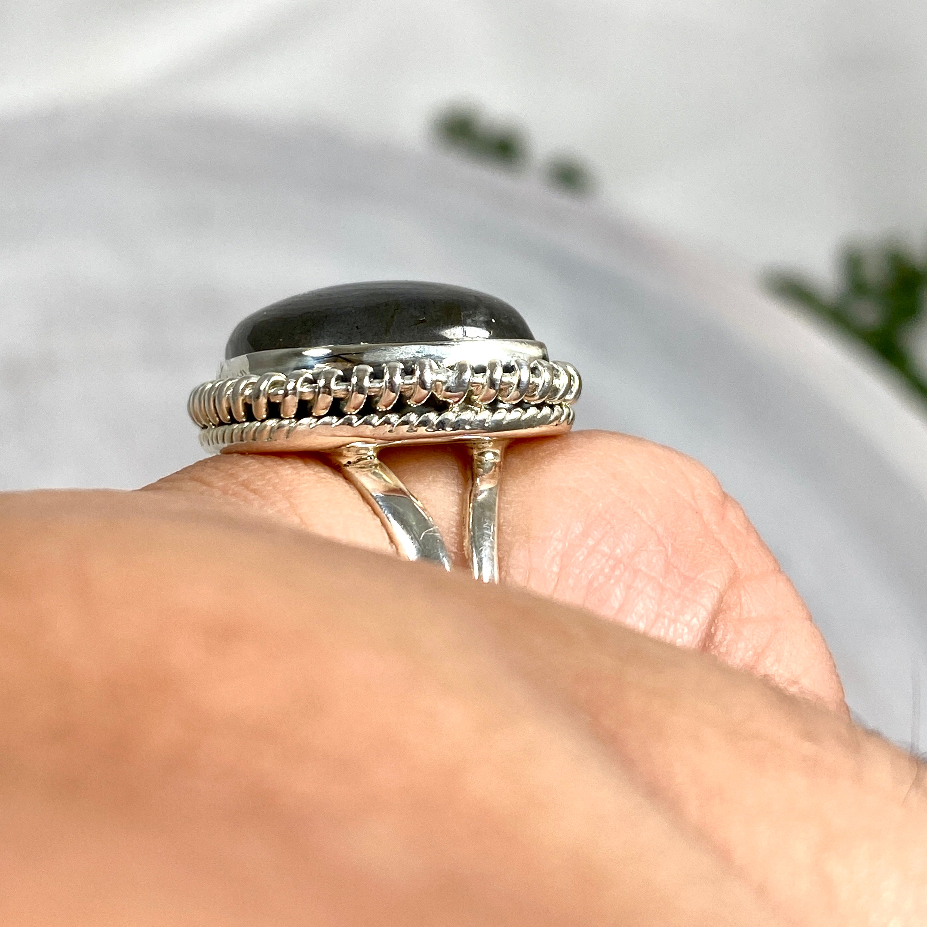 Labradorite Square Cabochon Filigree Ring - Size 9 - KRGJ2738 - Elegant Handmade Jewelry for Women, Perfect for Weddings, Parties & Special Occasions