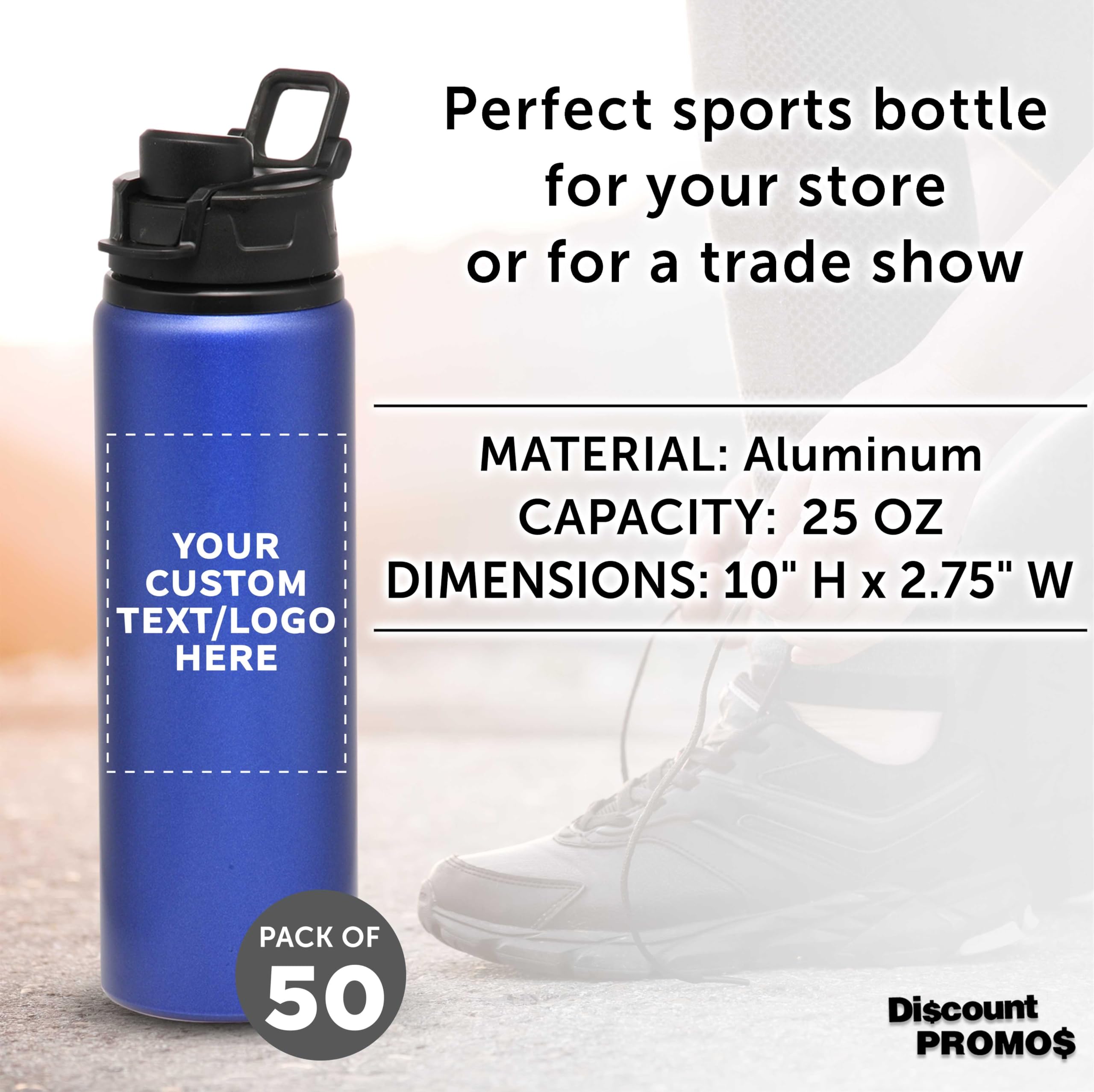 Custom 25oz Aluminum Water Bottles with Snap Lids - Bulk Pack of 50 Reusable Personalized Drinkware for Gym, Hiking, Cycling & School - Eco-Friendly Hydration Solution for Sports, Outdoor Adventures & Corporate Gifts - Blue