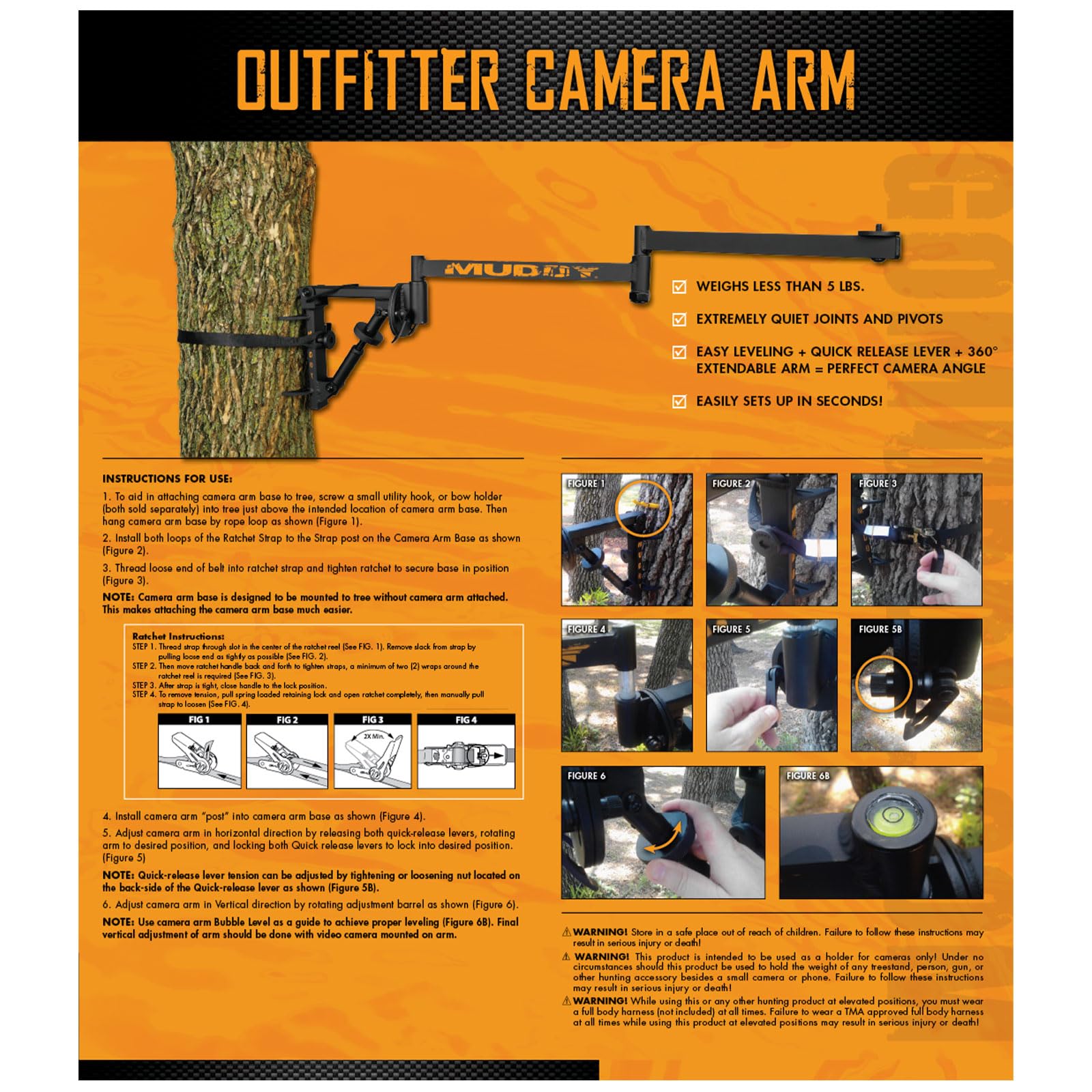 MUDDY Outfitter Adjustable Camera Arm for Hunting & Wildlife Photography - Perfect for Trail Cameras, Scouting, and Outdoor Adventures
