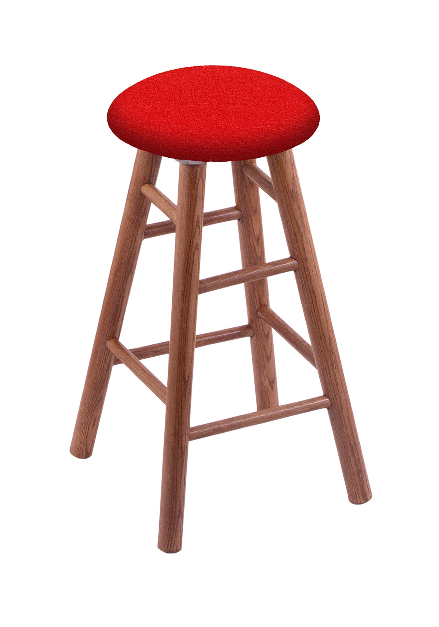 Oak Bar Stool with Canter Red Seat - Medium Finish Wooden Counter Height Stool for Kitchen Island, Breakfast Nook & Home Bar Decor