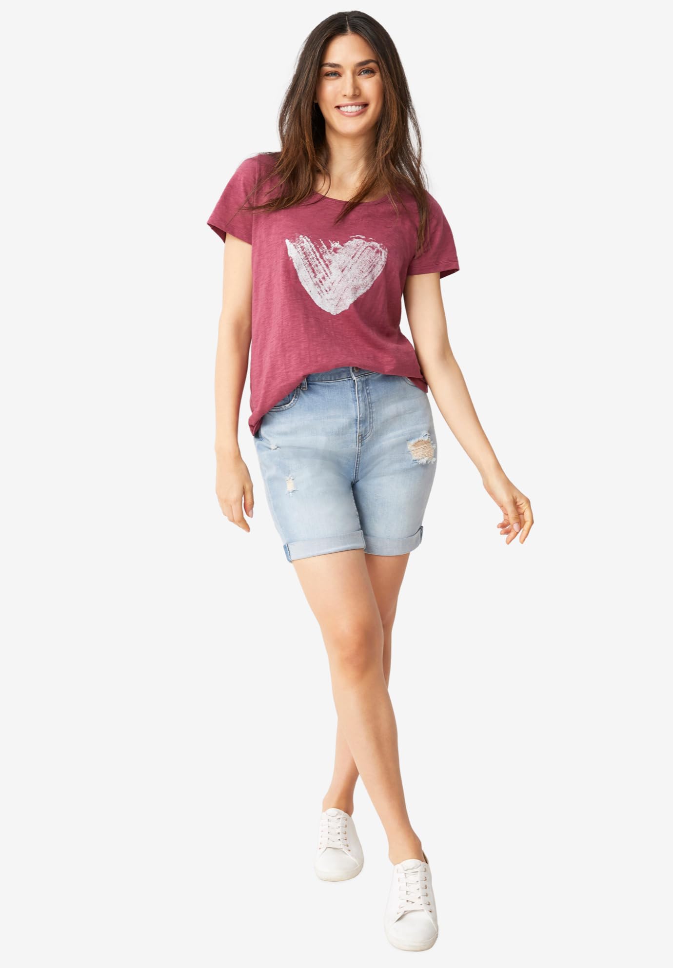 Ellos Women's Plus Size Denim Boyfriend Shorts - Comfortable Stretch High Waist Distressed Casual Summer Shorts for Women | Perfect for Beach, Vacation & Everyday Wear
