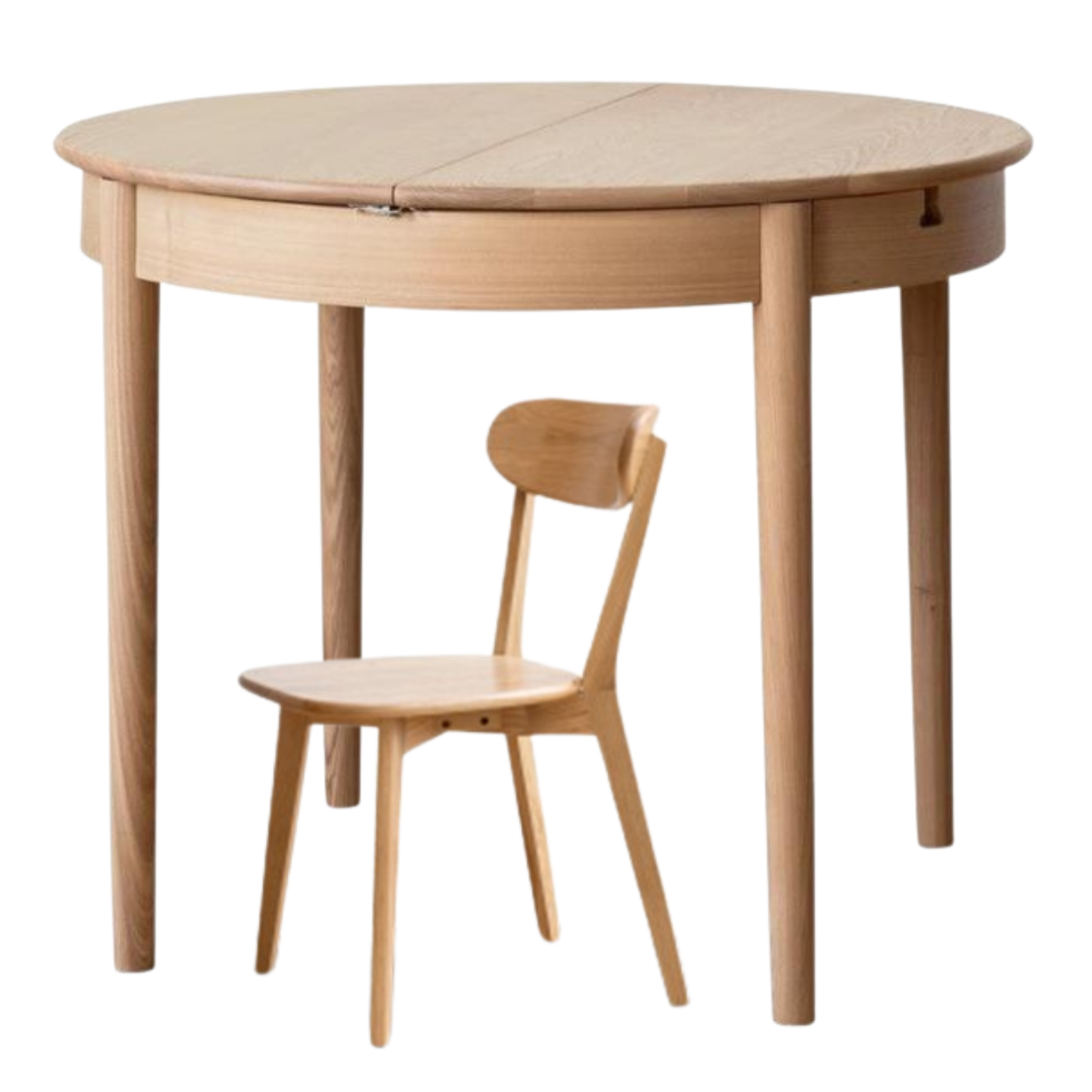 Solid Oak & Ash Wood Extendable Round Dining Table - Expandable for 4 to 8 People - Perfect for Small Spaces, Family Dinners & Entertaining Guests