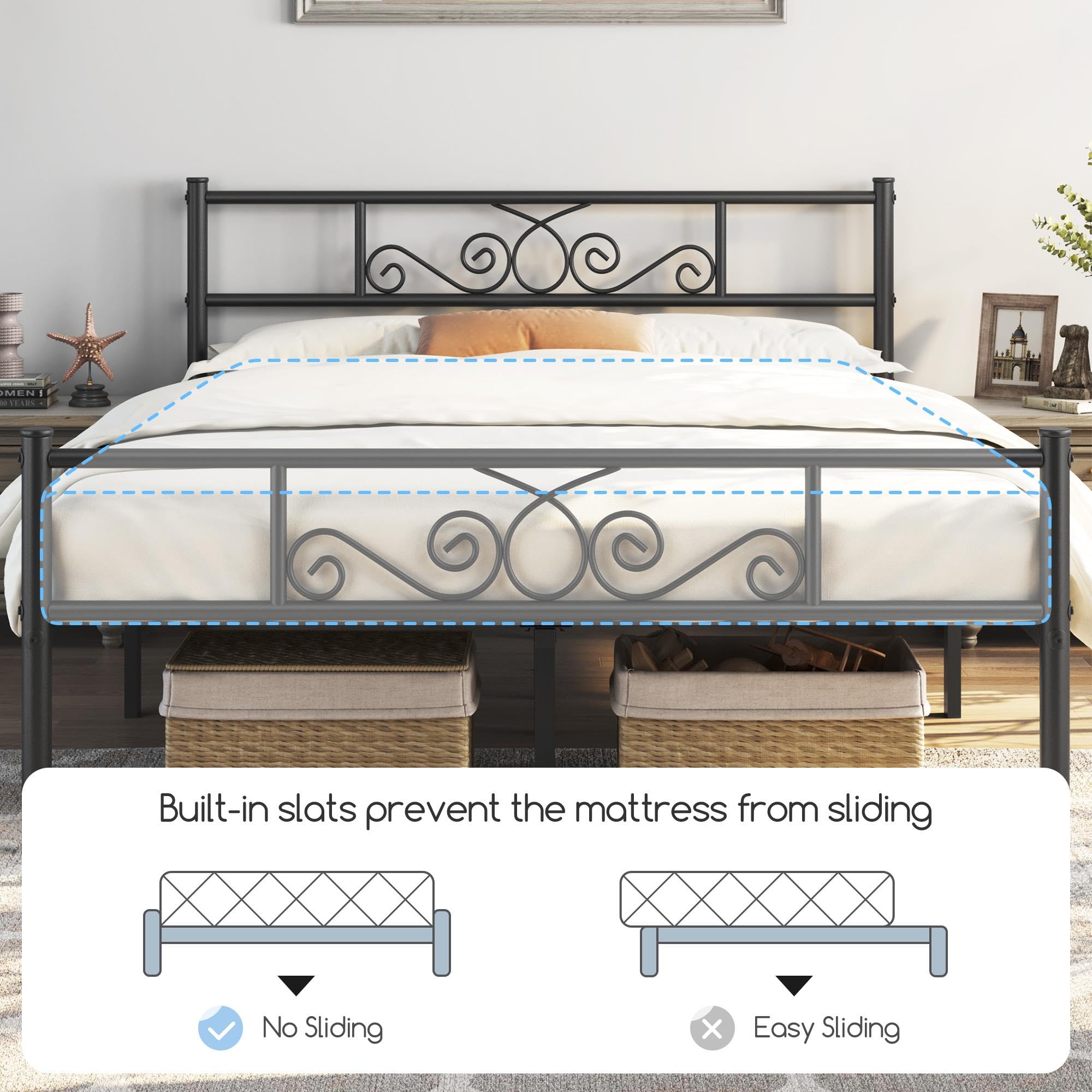 Yaheetech Full Size Metal Bed Frame with Headboard & Footboard - Sturdy Platform Bed No Box Spring Needed, Easy Assembly, Black - Perfect for Bedrooms, Guest Rooms & Dorm Rooms
