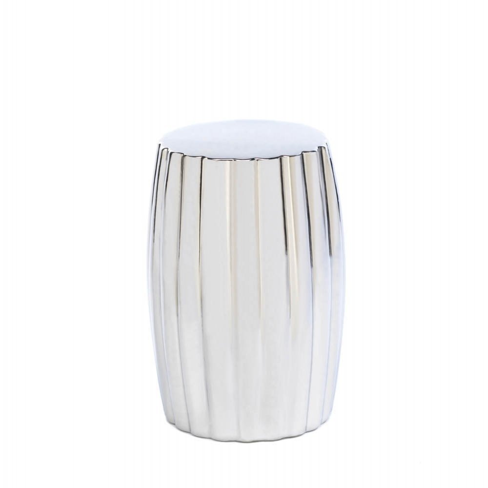 Elegant Silver Ceramic Garden Stool - Multi-Functional Footrest, Side Table & Home Decor Gift for Outdoor, Patio & Living Room