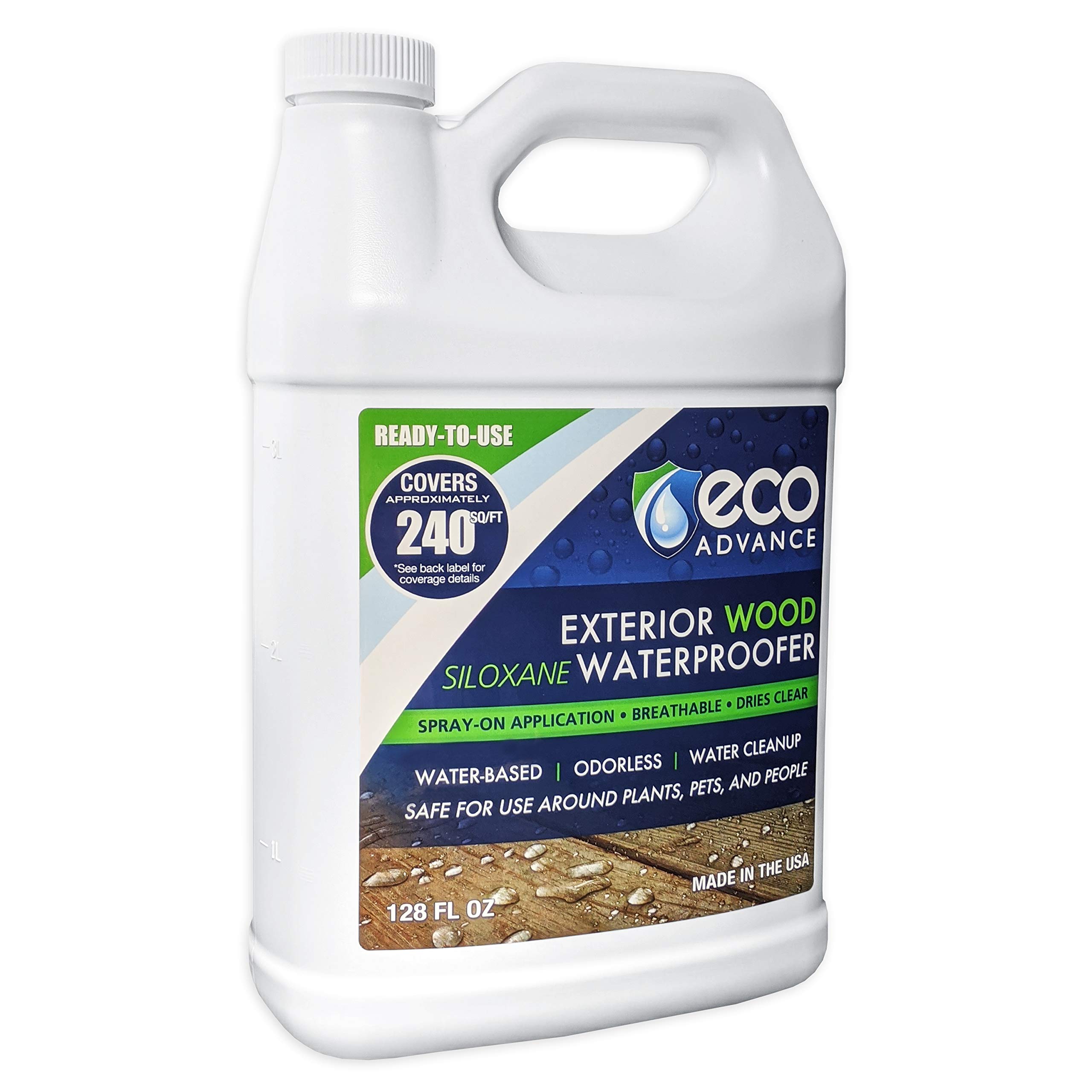 Eco Advance Exterior Wood Siloxane Waterproof Sealer – Odorless Spray-On Wood Protector, Safe for Plants, Pets & People (1 Gallon) – Ideal for Decks, Fences & Outdoor Furniture Protection