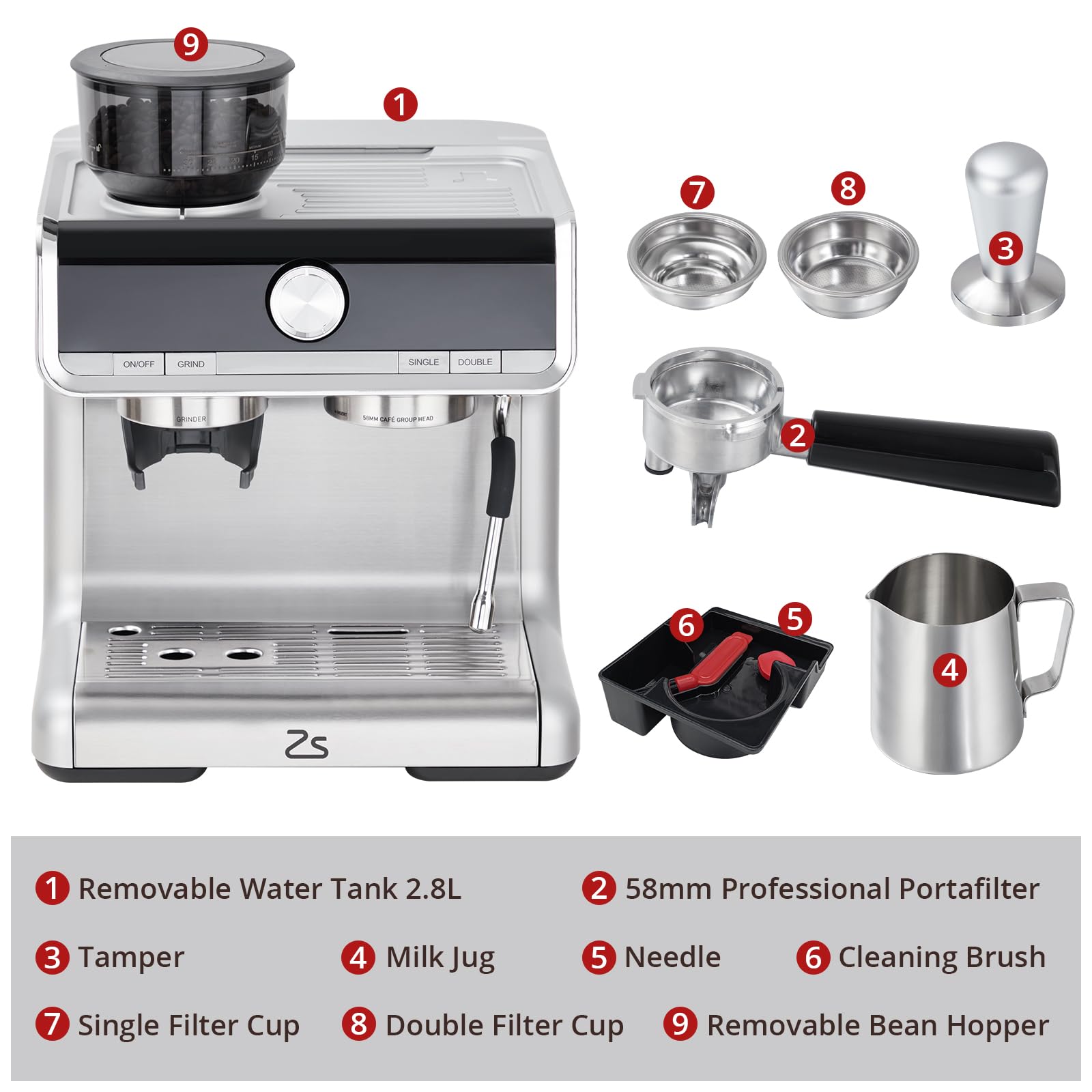 Premium 20 Bar Semi-Automatic Espresso Machine with Built-in Coffee Bean Grinder & Milk Frother Wand - 95oz Removable Water Tank for Perfect Cappuccino, Latte & Espresso - Ideal for Home Baristas & Coffee Lovers