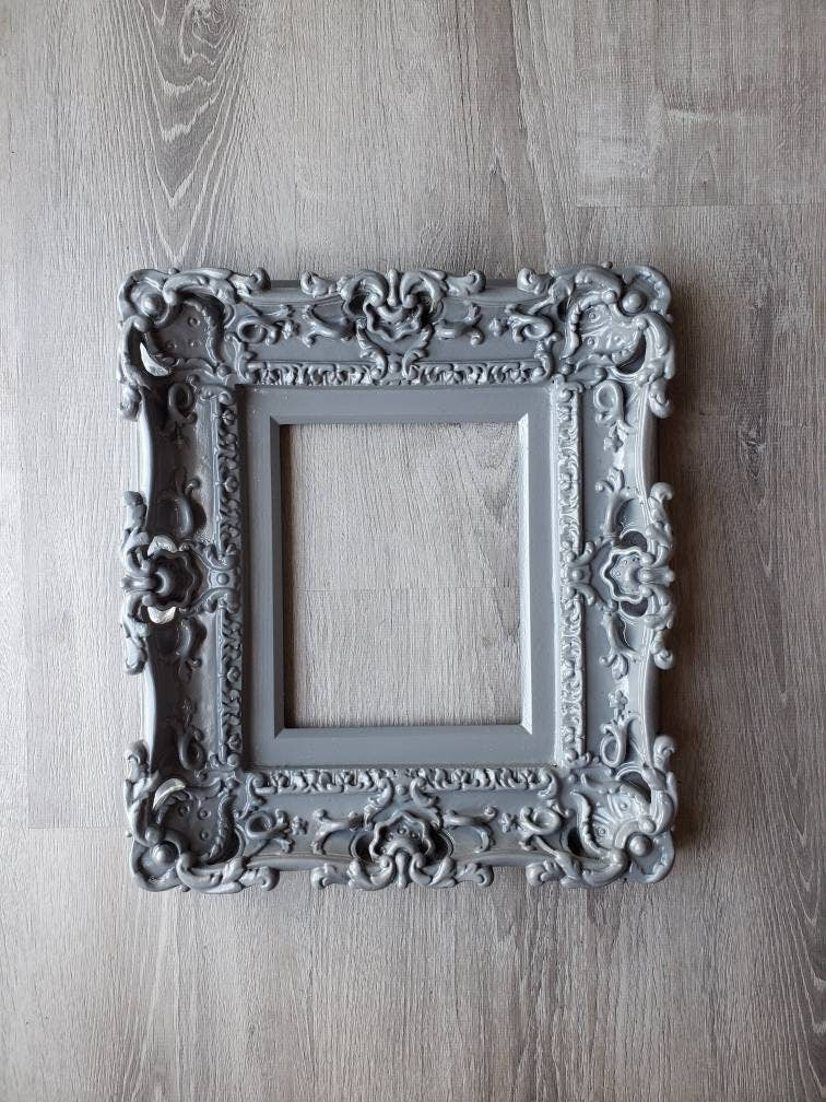 8x10 Gray Picture Frame - Baroque Style Ornate Wall Art Frame with Glass Front, Modern Home Decor for Living Room, Bedroom & Office Display
