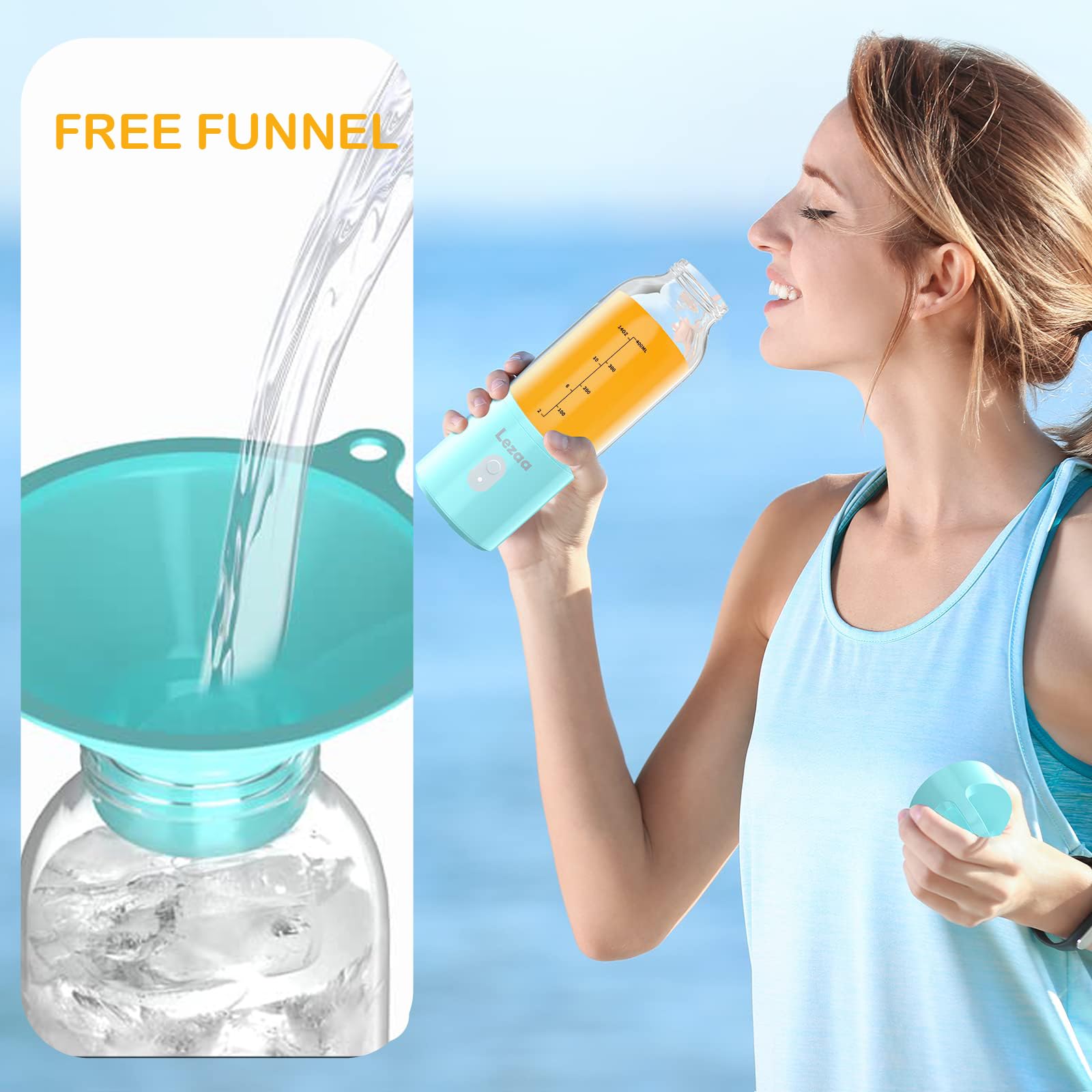**Powerful 175W Personal Smoothie Blender with 6 Stainless Steel Blades & Funnel - Portable Blender for Shakes, Smoothies, Protein Drinks - Ideal for Home, Gym & Travel (Blue)**