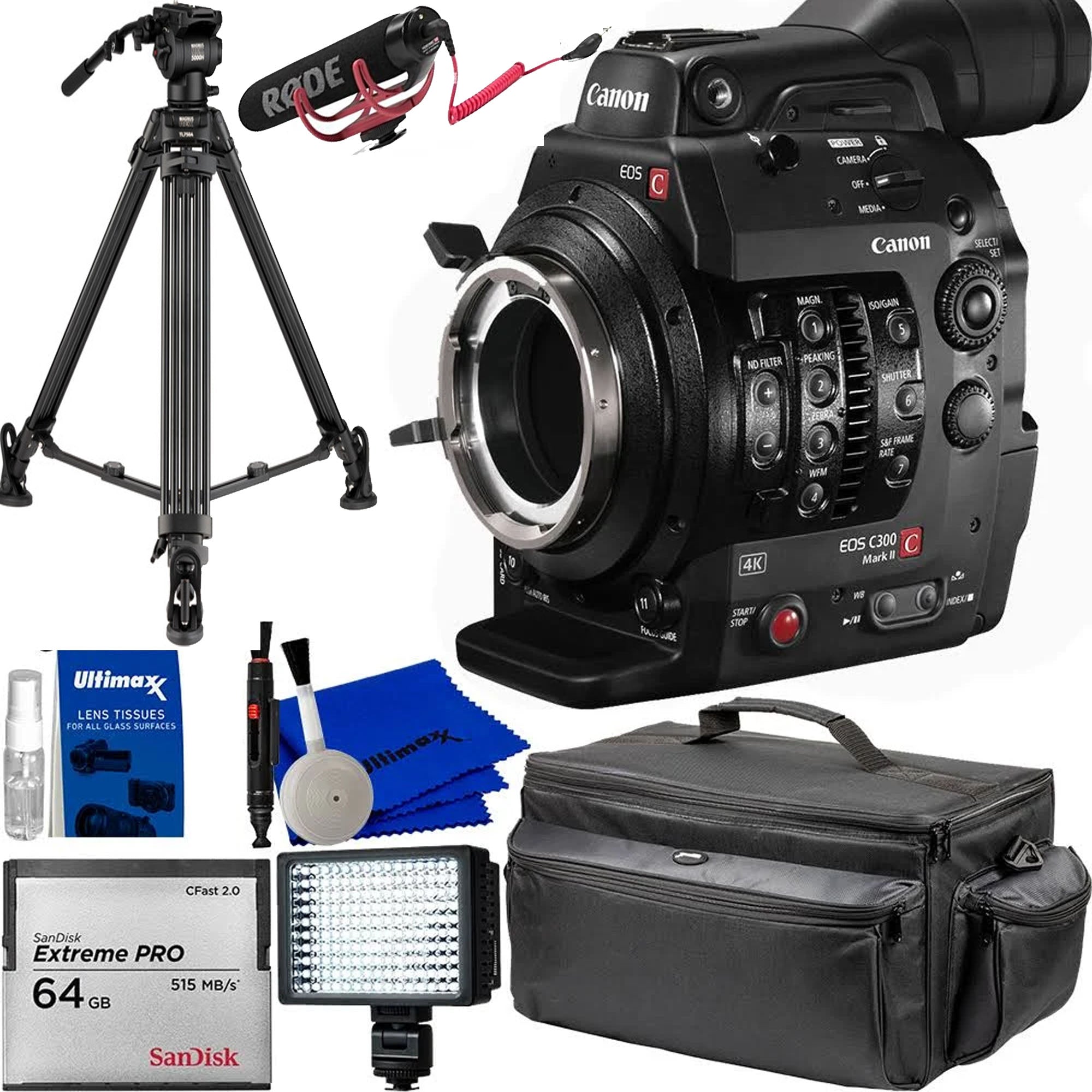 Canon Cinema EOS C300 Mark II Professional 4K Camcorder Body (PL Lens Mount) with Essential Video Starter Kit - Perfect for Filmmaking, Documentary Production & Broadcast Videography