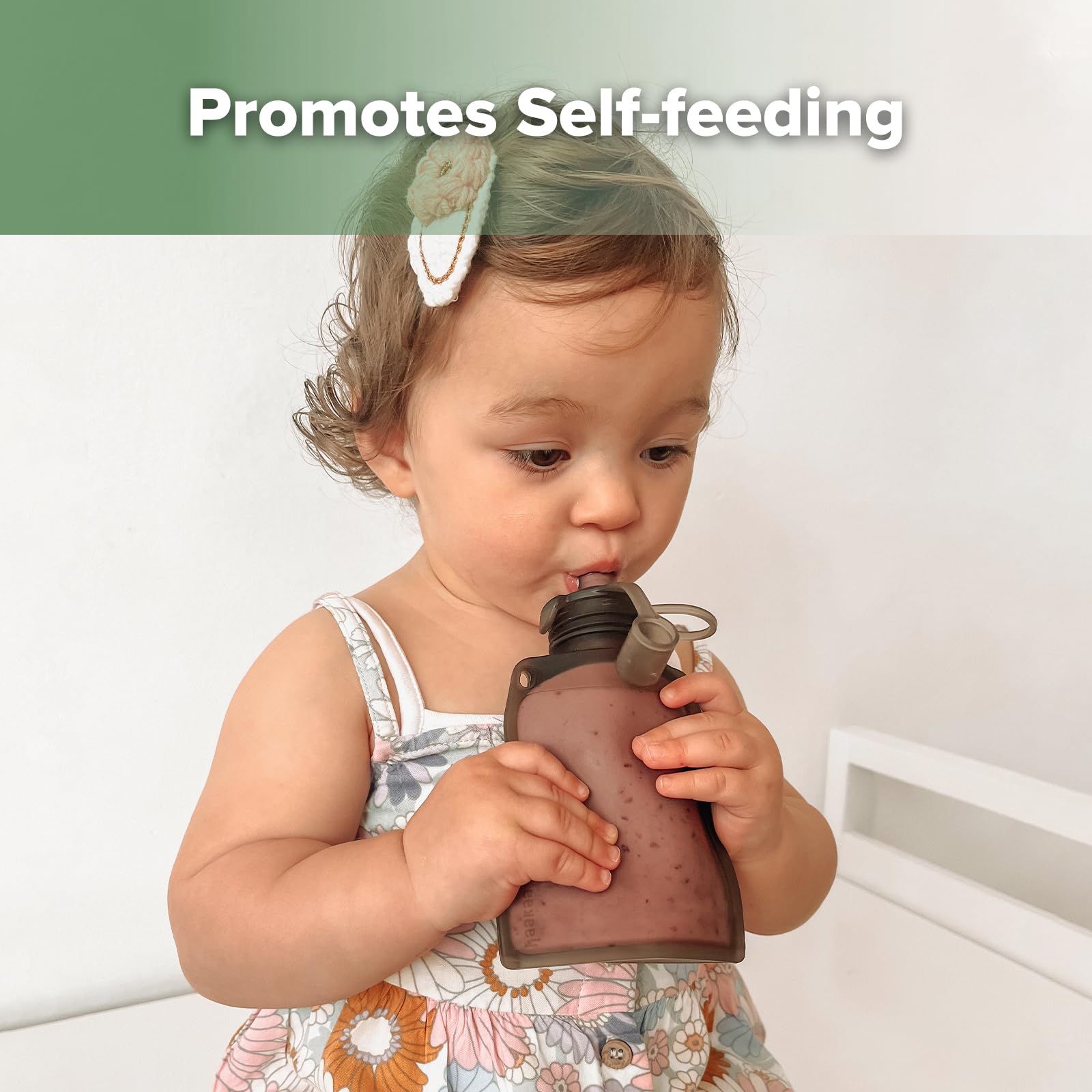 4 Pack 4 oz Reusable Silicone Baby Food Pouches - Leak Proof Self Feeding Pouch for Homemade Organic Puree | Perfect for On-the-Go Snacks, Daycare & Travel | BPA Free & Dishwasher Safe