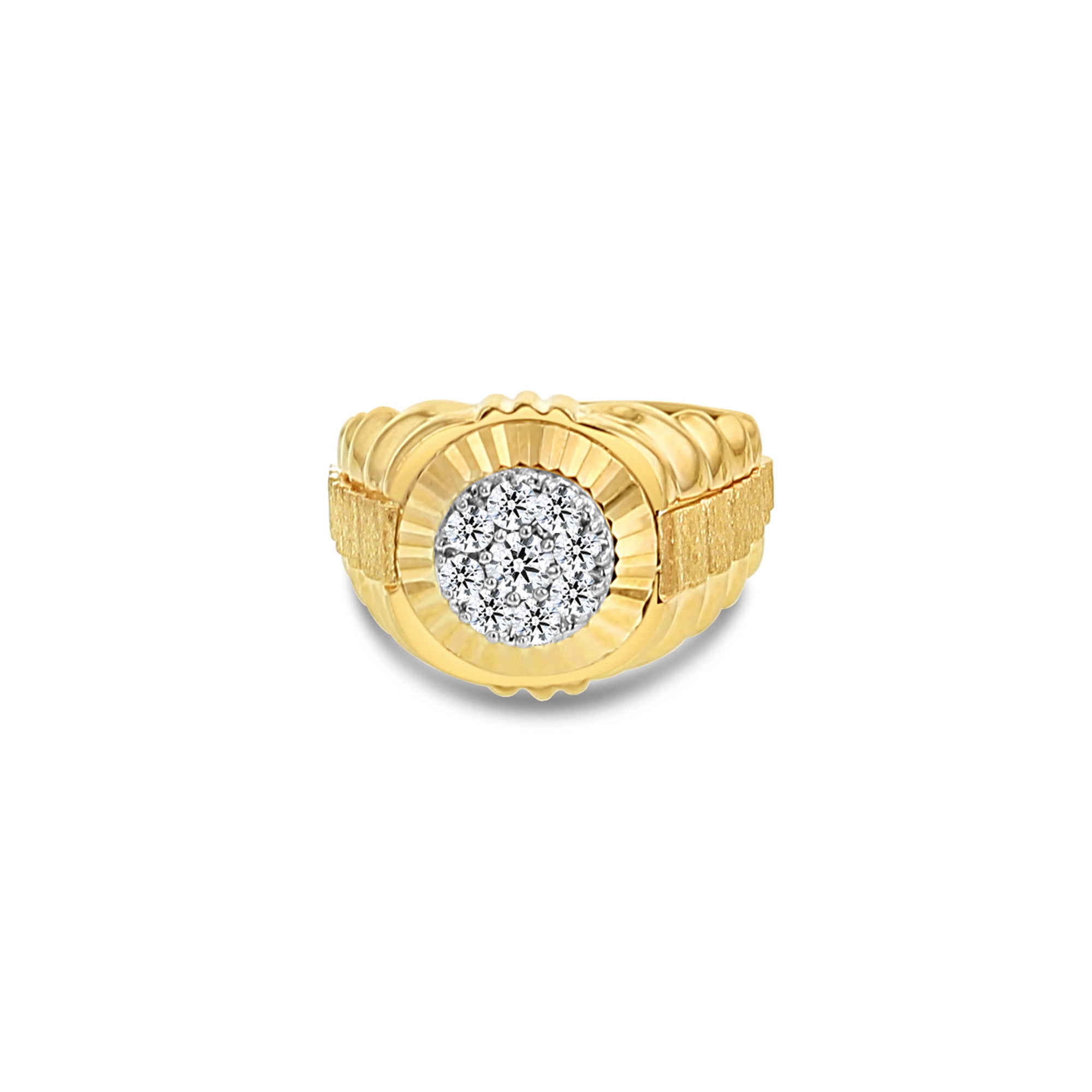 Luxury Diamond Rolex Presidential Style Ring with Fluted Bezel - 18K Gold Plated Men's Jewelry for Weddings, Parties & Special Occasions