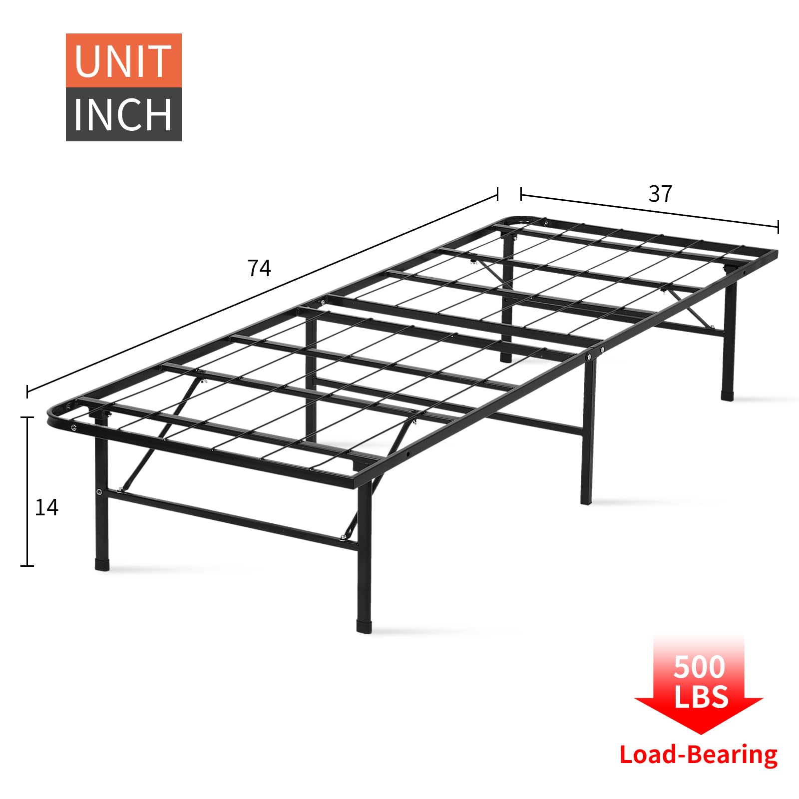 BLKMTY Twin Size Foldable Metal Platform Bed Frame - Heavy Duty Steel Slat Support for Mattress, No Box Spring Needed, Noise Free, Holds Up to 500lbs - Black | Perfect for Small Spaces, Guest Rooms & Dormitories