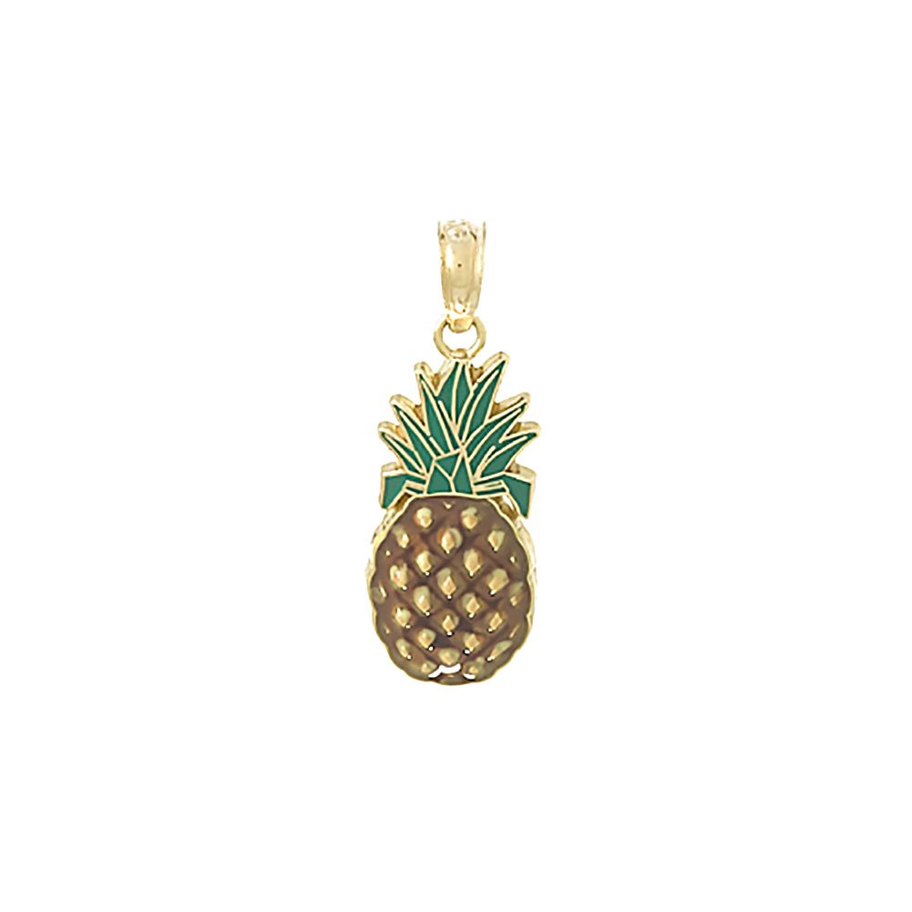 14K Yellow Gold Pineapple Charm Pendant with Colorful Enamel - Dainty Fruit Jewelry for Women - Perfect for Layering Necklaces, Beach Vacations & Summer Outfits