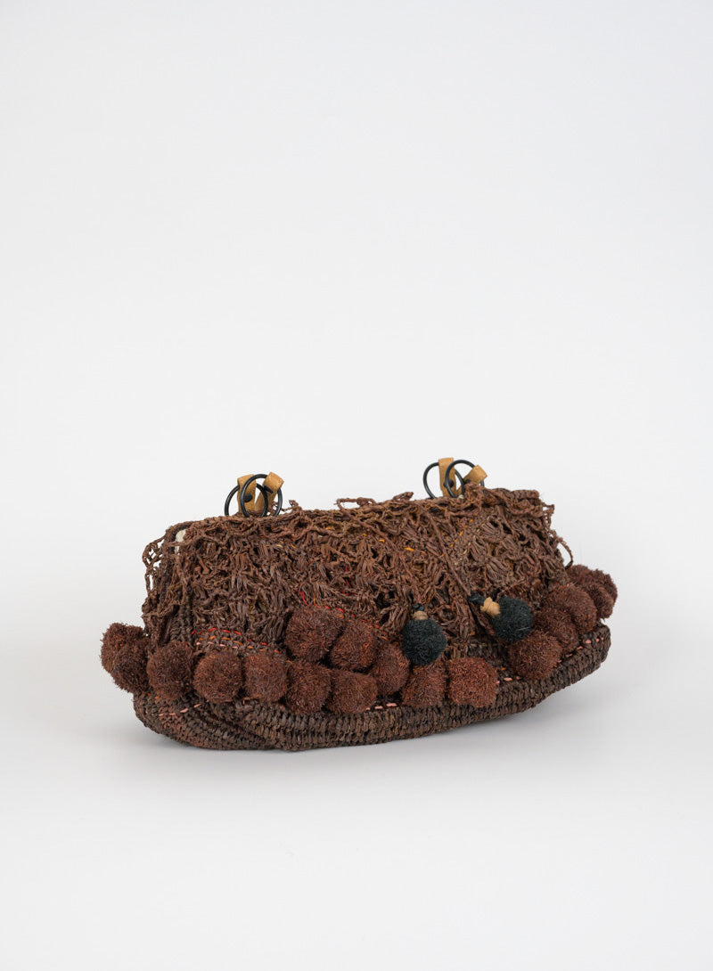 Jamin Puech Straw Borsina Handbag with Pom Pom - Brown Woven Crossbody Bag for Women | Perfect for Beach, Travel and Everyday Use