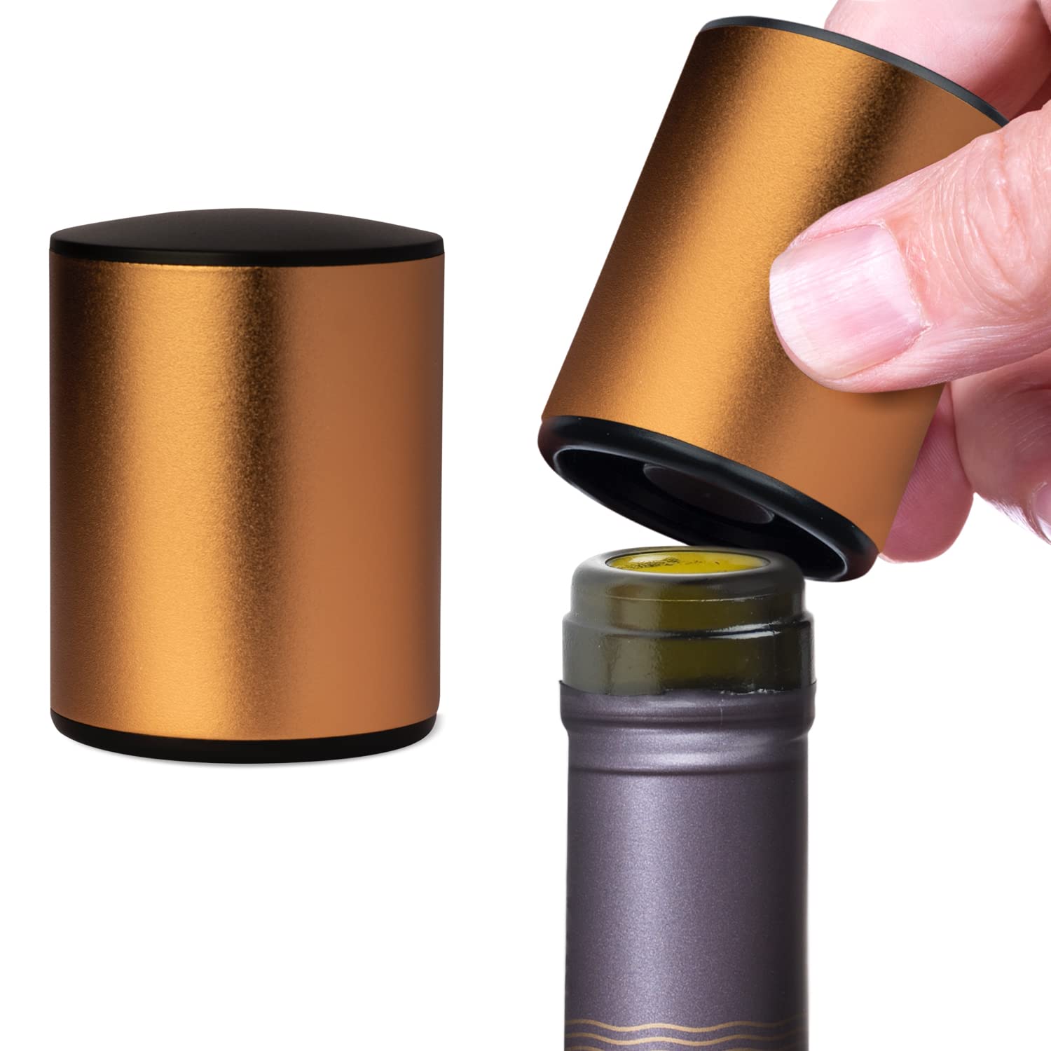 Premium Vacuum Wine Stopper - Airtight Leak-Proof Wine Saver Preserves Freshness for Days - Reusable Vacuum Sealer for Red & White Wines - Elegant Gold Metal Design (Set of 2) - Perfect for Dinner Parties, Gifts & Home Bars