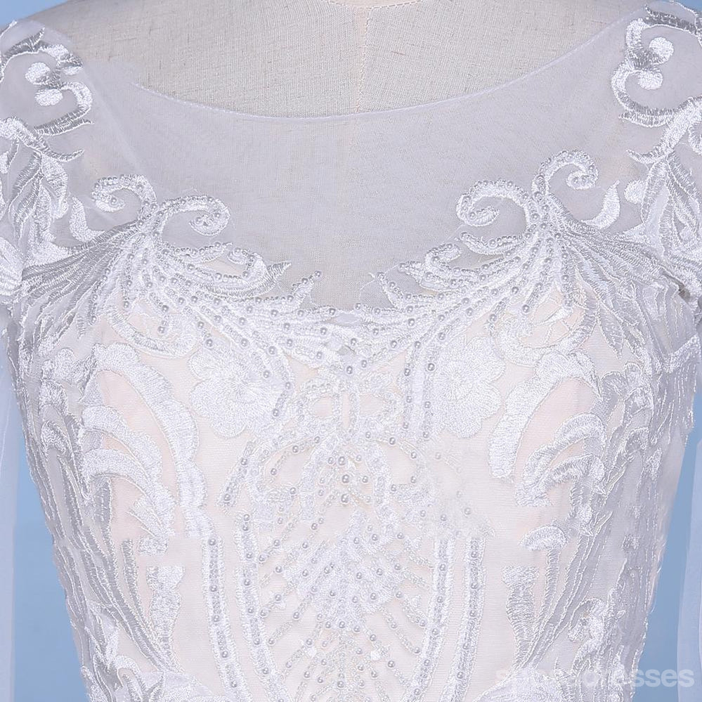 Elegant Long Sleeve Detachable Lace Mermaid Wedding Dress with Skirt - Custom Made Bridal Gown WD275 | Perfect for Beach Weddings, Church Ceremonies & Formal Receptions