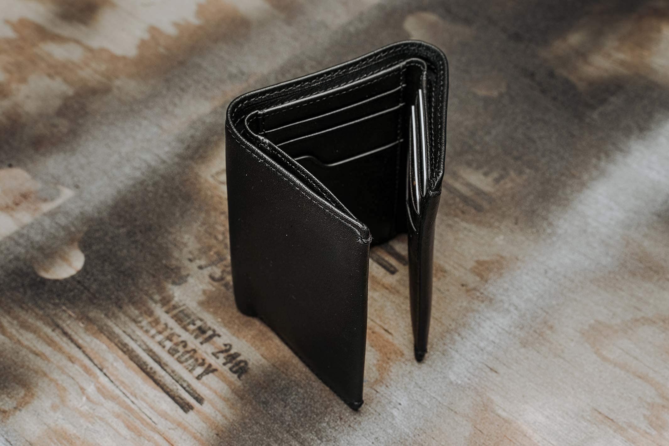 House of Jack Co. Eastwood RFID Blocking Trifold Wallet for Men - Premium Full Grain Cowhide Leather with Double Bill Compartment (Black) - Perfect for Everyday Carry, Travel & Business Use