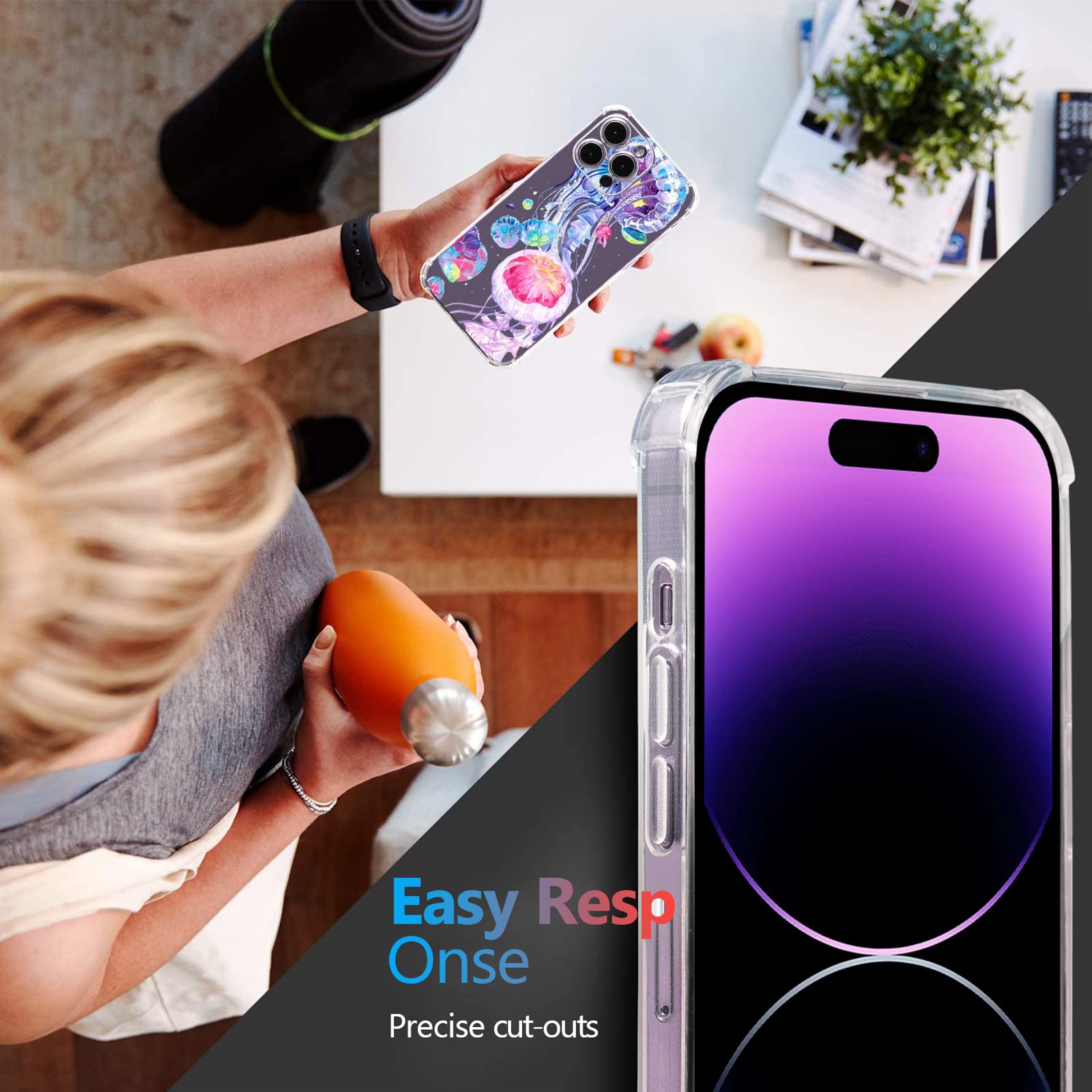 **Shockproof Purple Jellyfish Design iPhone 11 Pro Max Case with Rainbow Pattern & Screen Protector | 6.6 ft Drop Protection, Soft TPU Cover for iPhone 11 Pro Max 6.5