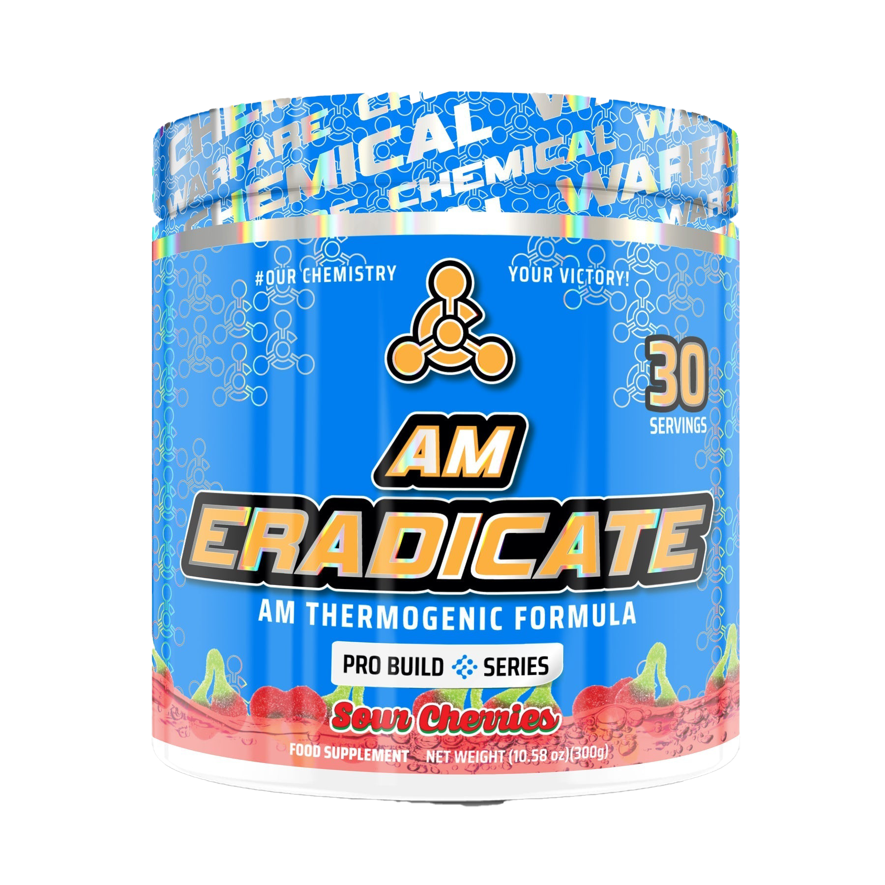 Chemical Warfare AM Eradicate 300g Sour Cherry Pre-Workout Supplement - Boost Energy & Focus for Intense Gym Sessions