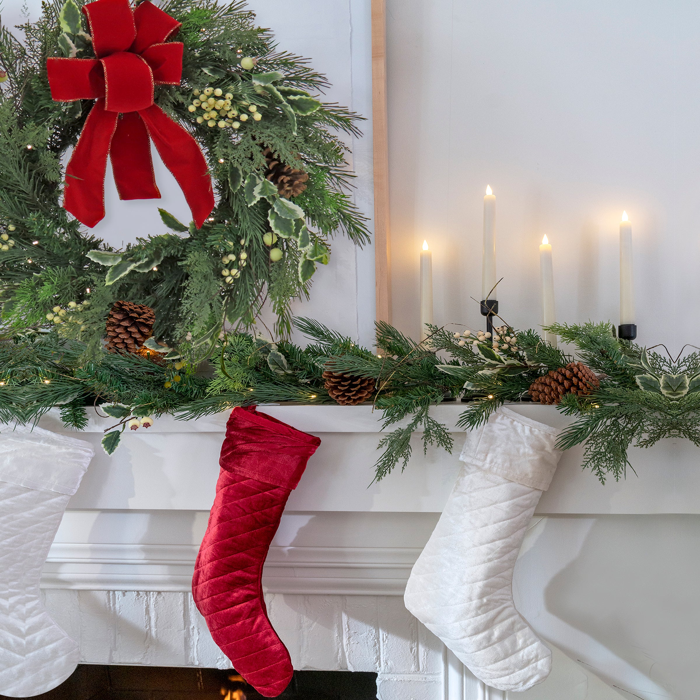 19-inch HGTV Home Collection Quilted Velvet Christmas Stocking - Red Velvet Holiday Stocking for Fireplace Mantel Decor, Gift Giving & Festive Home Decor