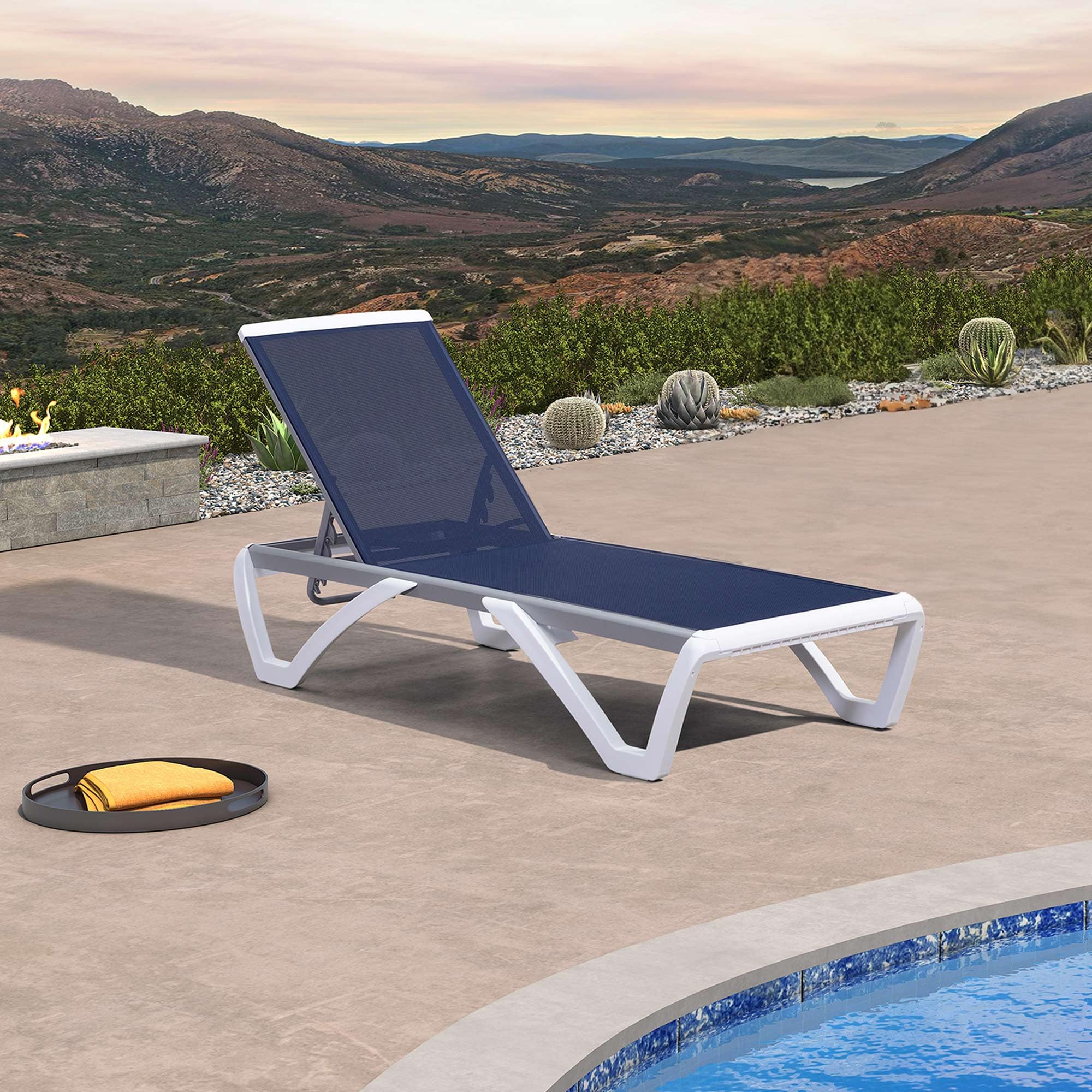 PURPLE LEAF Outdoor Chaise Lounge Chair - Aluminum & Plastic Stackable Sun Lounger for Pool, Beach, Patio - Dark Blue Tanning Chair | Perfect for Sunbathing, Relaxing by the Pool & Backyard Lounging