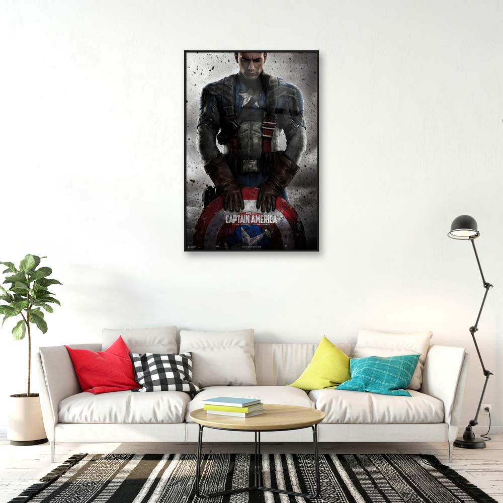 Captain America: The First Avenger Framed Movie Poster - 24x36 Inches, Chris Evans as Captain America with Shield, Marvel Superhero Wall Art for Home Theater, Bedroom & Office Decor