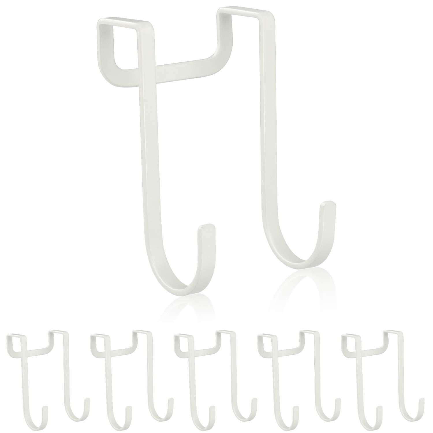 6-Pack Matte White Over The Cabinet Hooks - Heavy Duty Iron Door Organizer with Double Hooks for Kitchen, Bathroom, Wardrobe & Office Storage - Perfect for Hanging Towels, Robes, Utensils & More