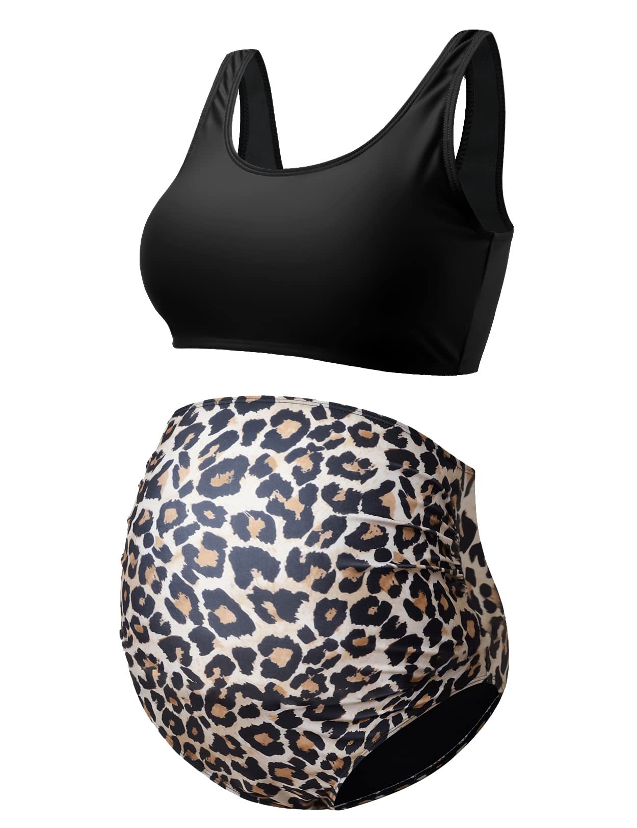 DEBELLY Maternity Bikini Set - Sporty Swimsuit with Tank Top & High Waist Bottom - 2 Piece Pregnancy Swimwear for Women - Perfect for Beach, Pool & Maternity Photos