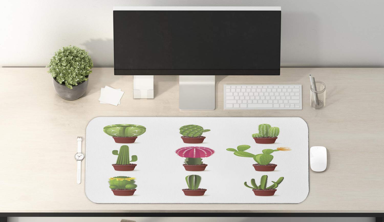 Ambesonne Cactus Gaming Mouse Pad - Non-Slip Rubber Base, Large 31