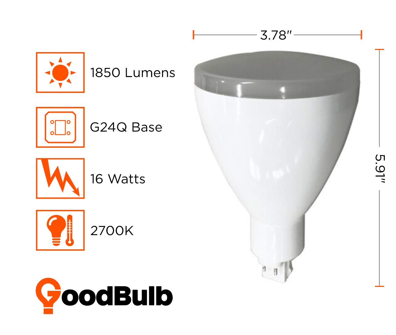 GoodBulb 26W Vertical LED Plug-in Light Bulbs - 16W Type A 4 Pin G24Q Base 2700K Soft White - High Output 1850 Lumens 140° Beam - Energy Efficient Commercial LED PL Bulbs (10 Pack) - Perfect for Offices, Retail Stores & Restaurants